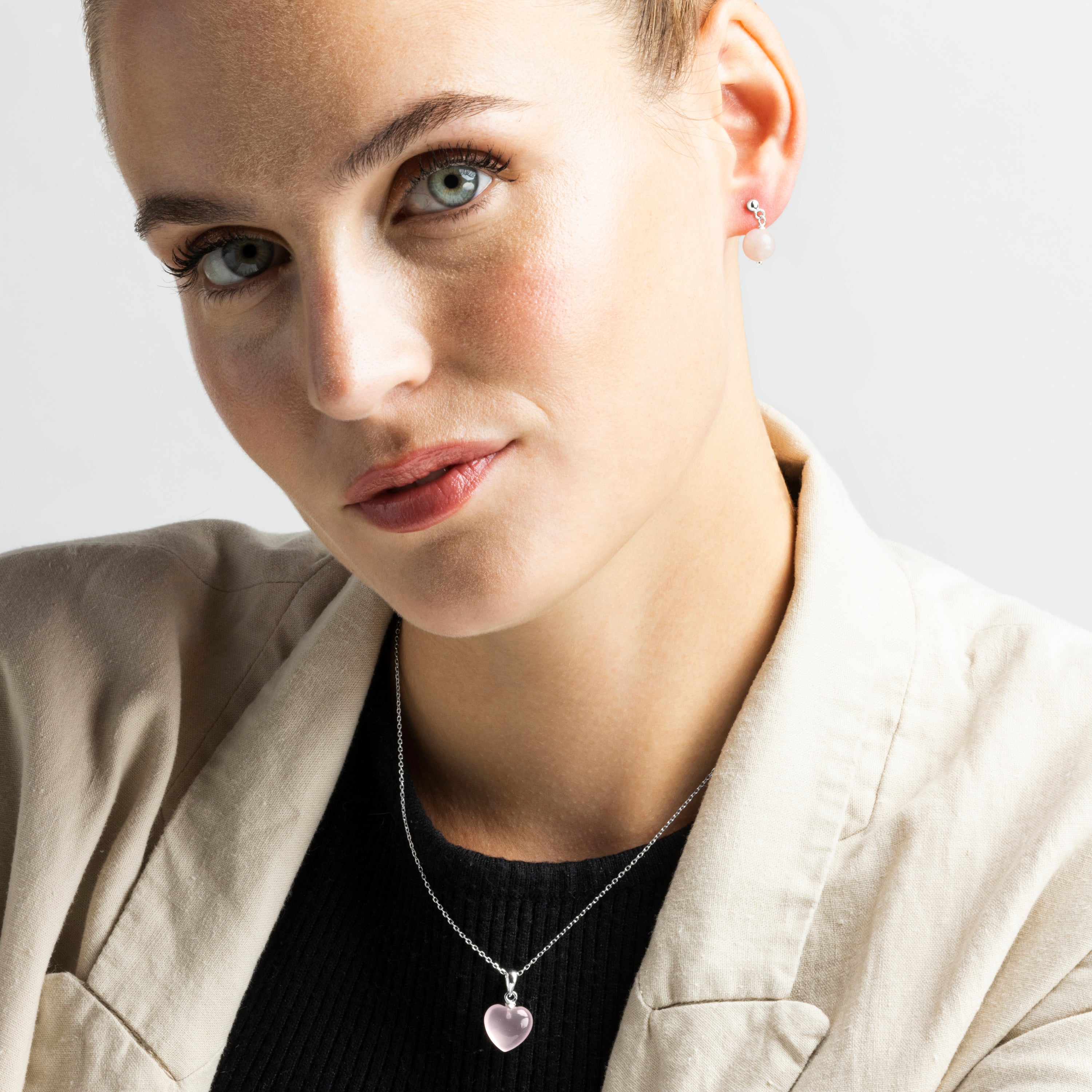 Orecchini in Argento Sterling 925 con Quarzo Rosa finiti in rodio - Coleki