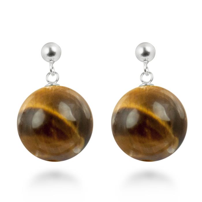 925 Sterling Silver Earrings with Tiger Eye finished in rhodium - Coleki