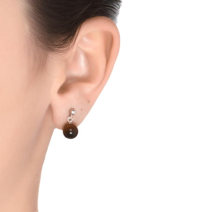 925 Sterling Silver Earrings with Tiger Eye finished in rhodium - Coleki