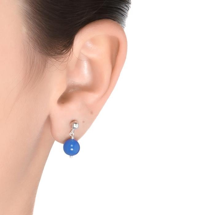 Boucles d'oreilles en argent sterling 925 avec agate bleu foncé finies en rhodium - Kenitna