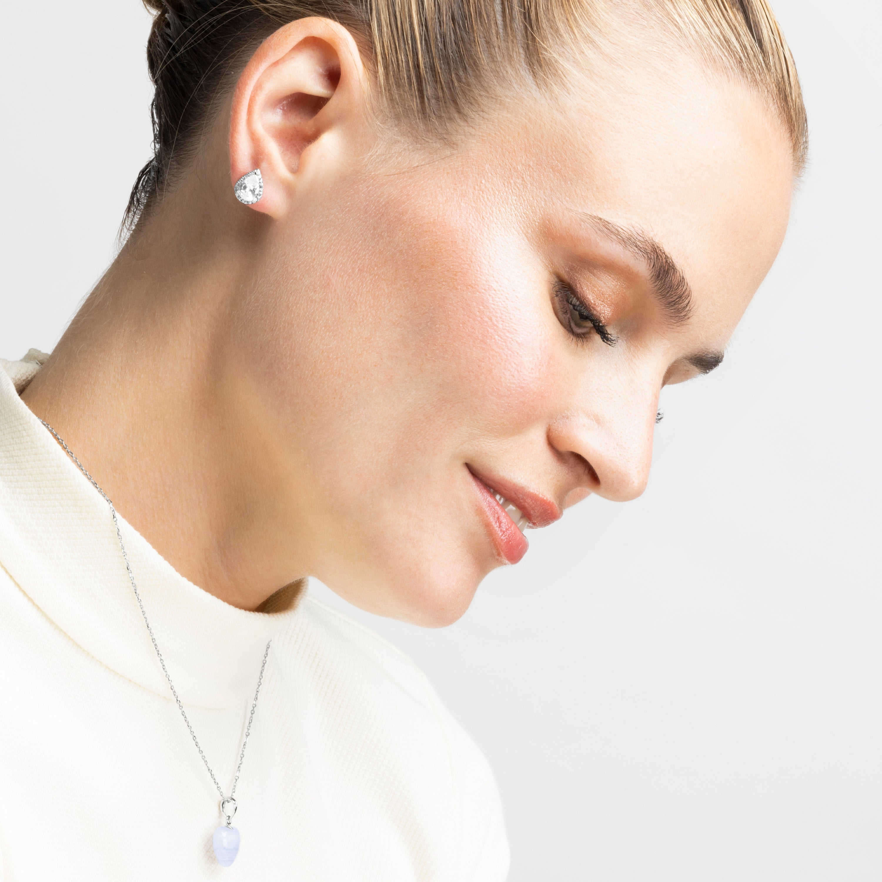 925 Sterling Silver Earrings with Brilliant Zirconia finished in Rhodium - Theli