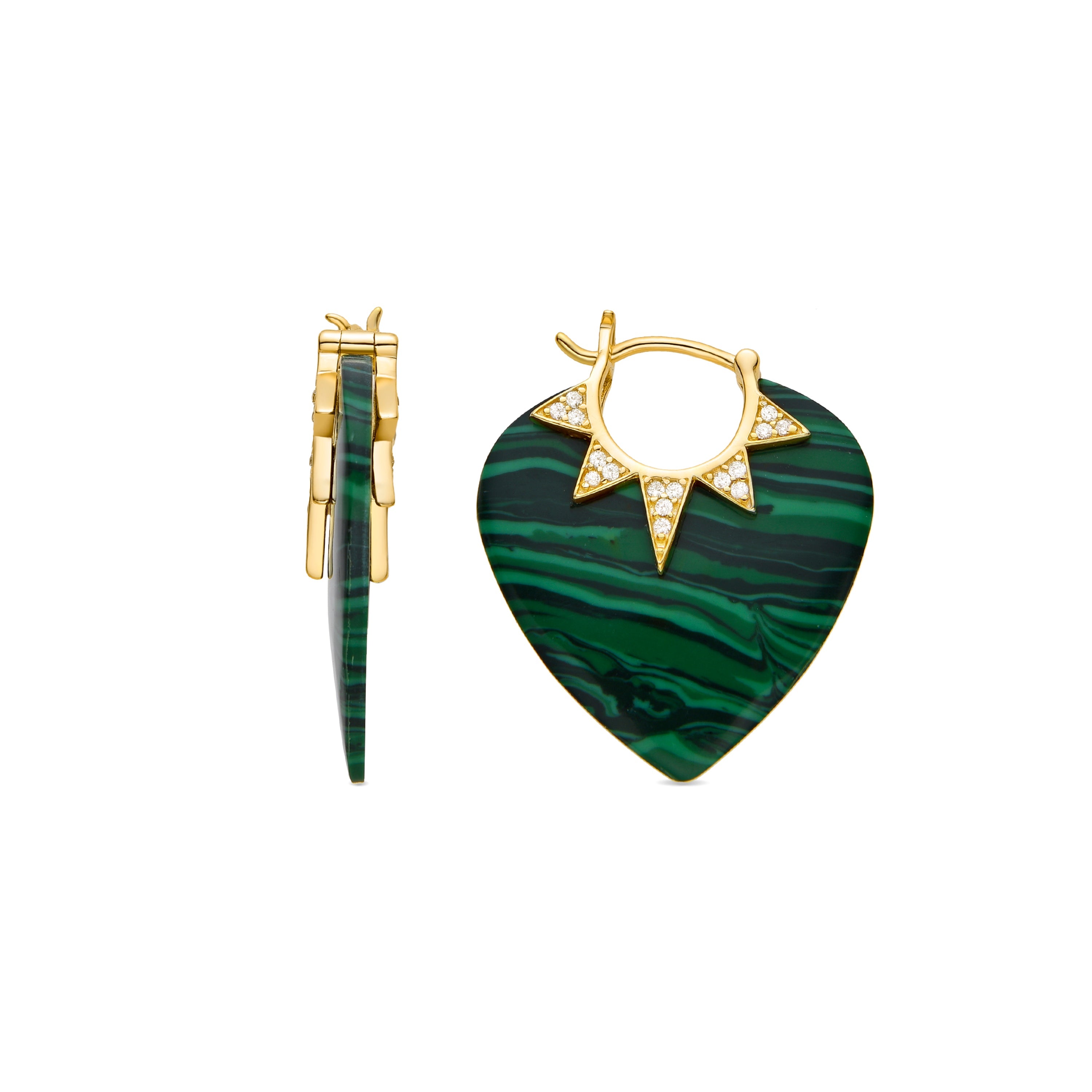 Ohrringe aus 925er Sterlingsilber und Malachit mit 18K Gelbgold-Finish - Ndai