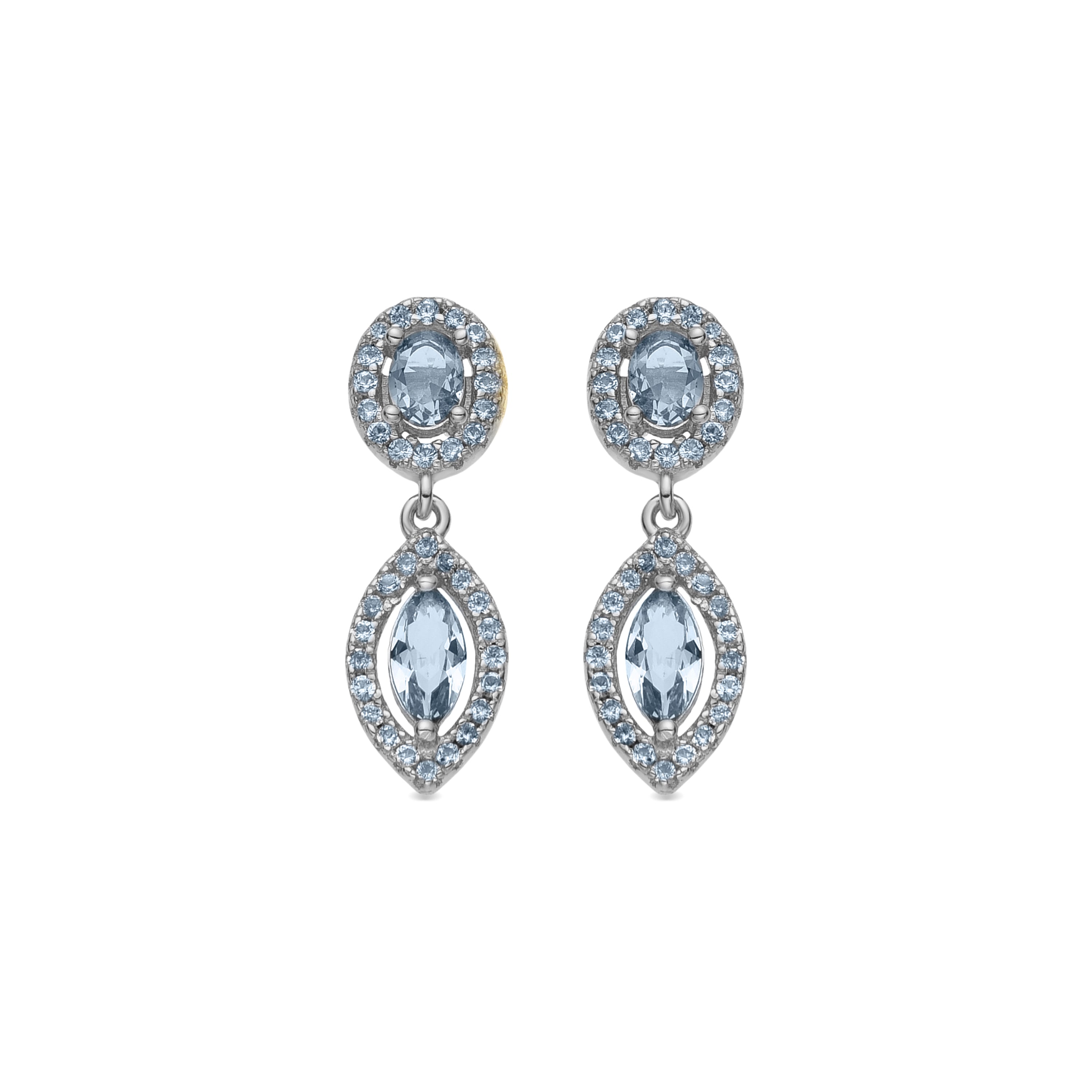 925 Sterling Silver Earrings with Aquamarine Cubic Zirconia Rhodium Finish - Ontary
