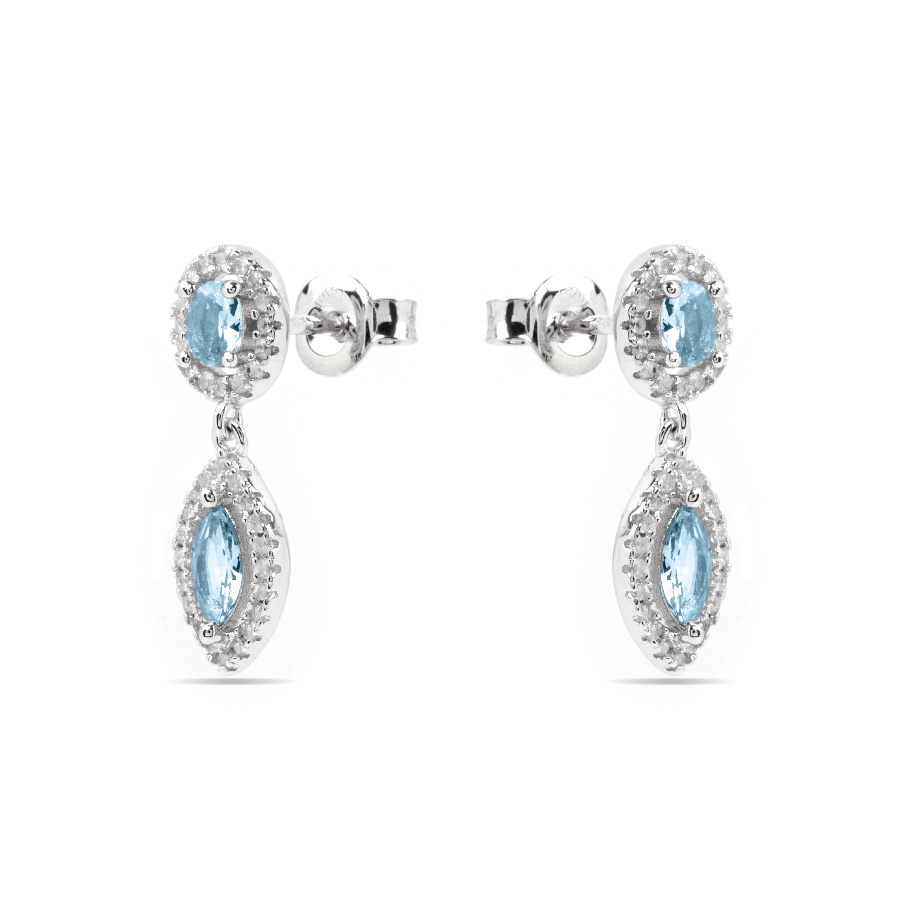Boucles d'oreilles en argent sterling 925 et zirconium aigue-marine finition rhodium - Ontary