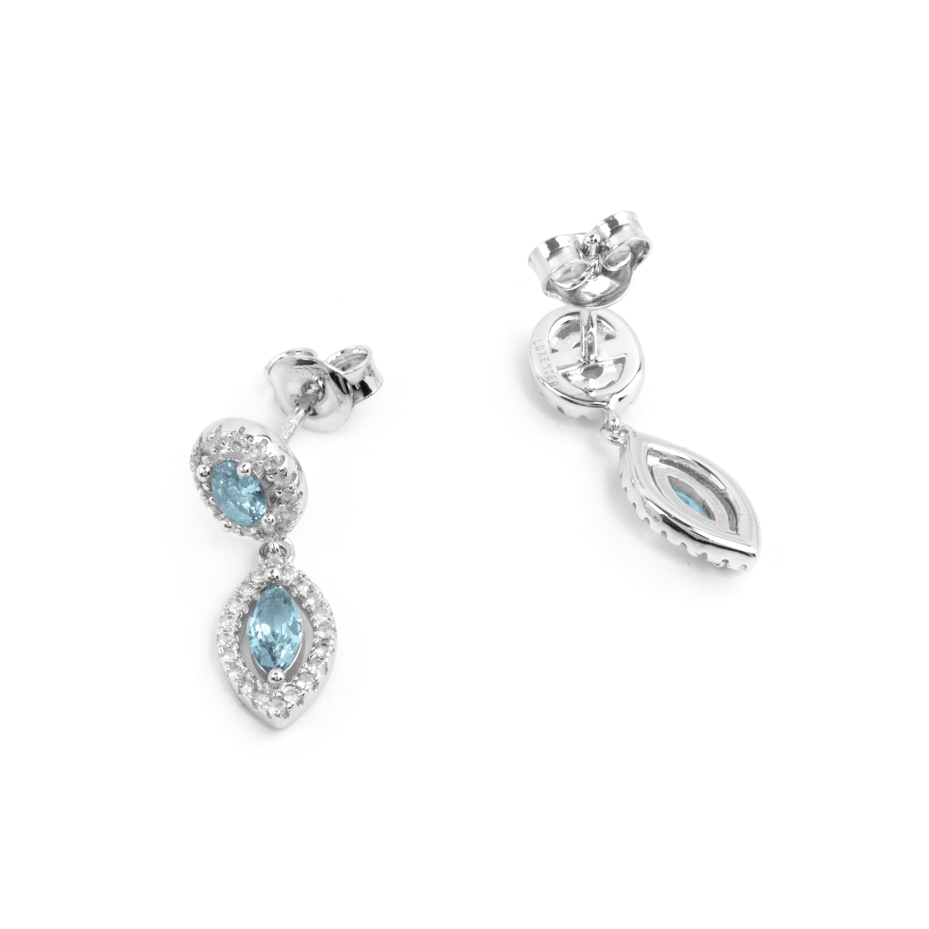 Boucles d'oreilles en argent sterling 925 et zirconium aigue-marine finition rhodium - Ontary