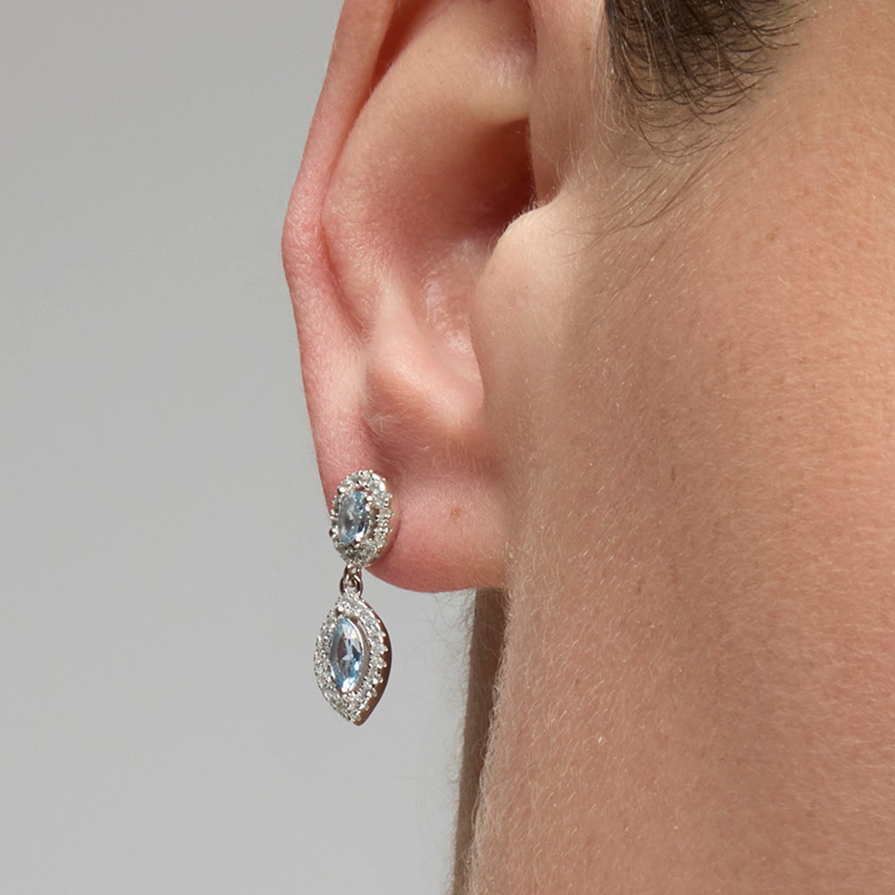Boucles d'oreilles en argent sterling 925 et zirconium aigue-marine finition rhodium - Ontary