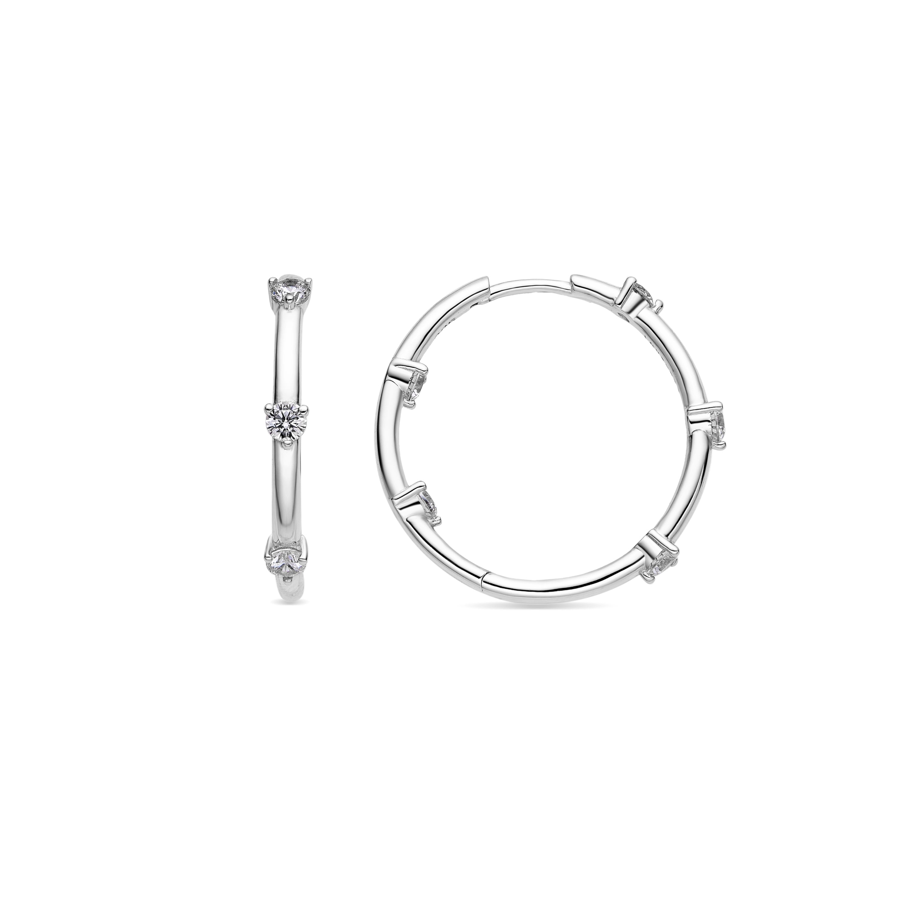 925 Sterling Silver Earrings with Brilliant Zirconia finished in Rhodium - Rajib