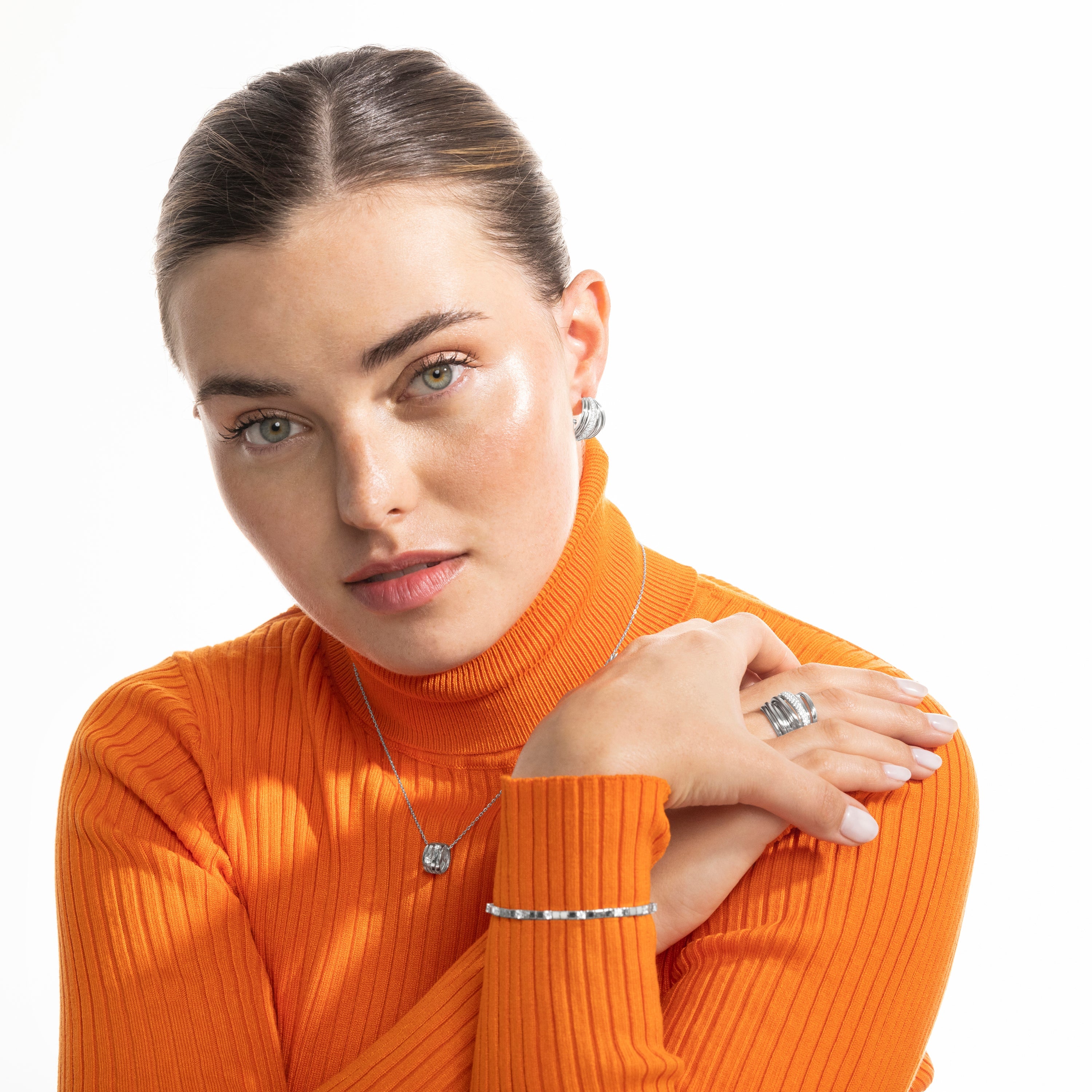 925 Sterling Silver Earrings with Brilliant Zirconia finished in Rhodium - Aslor