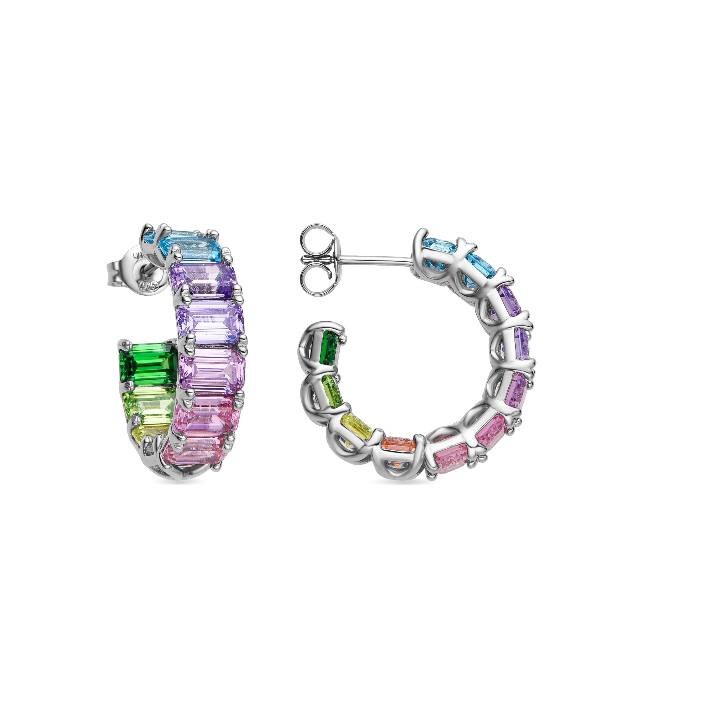 Orecchini in Argento Sterling 925 e Zirconia Multicolore con finitura in rodio - Syruo
