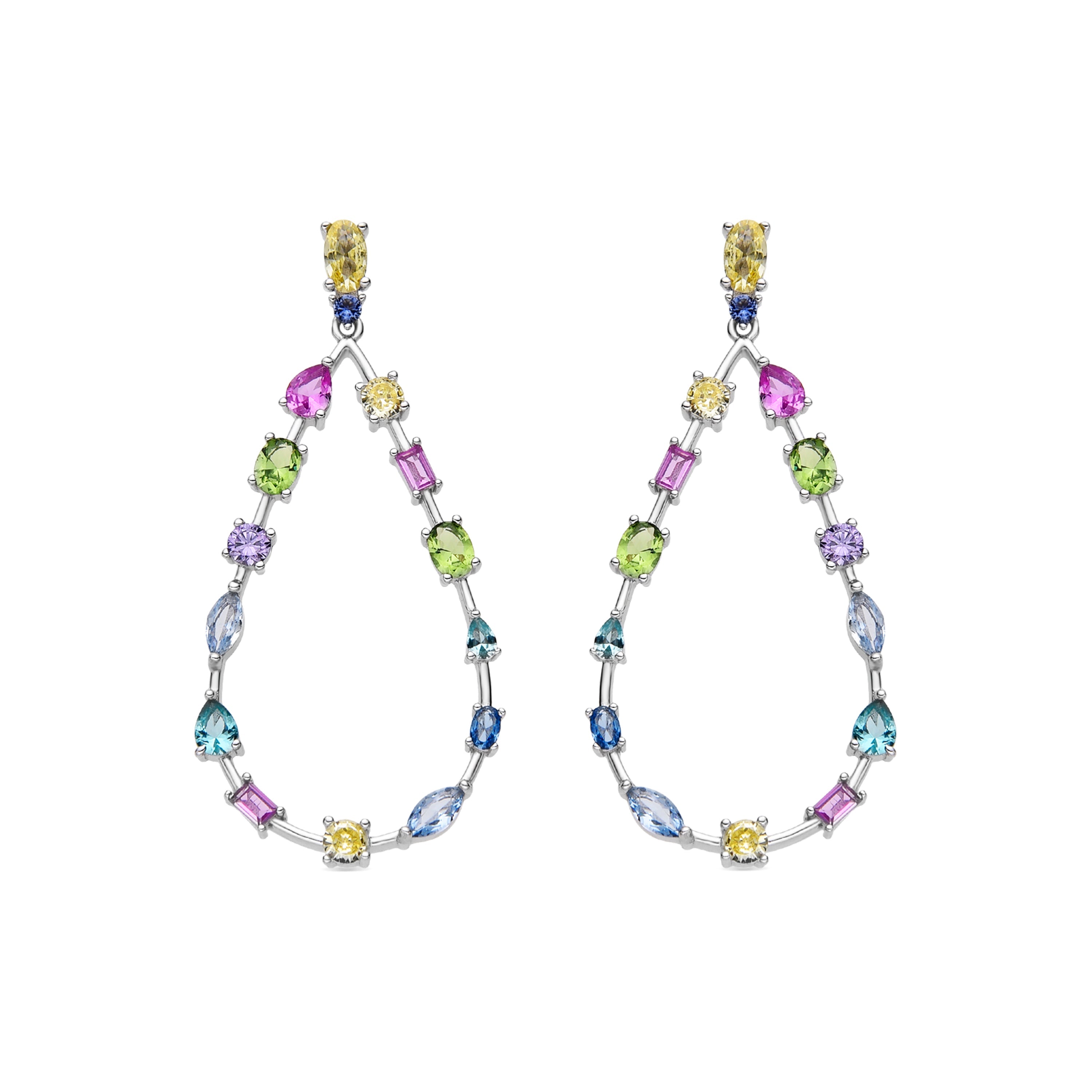 Orecchini in Argento Sterling 925 e Zirconia Multicolore con finitura in rodio - Weao