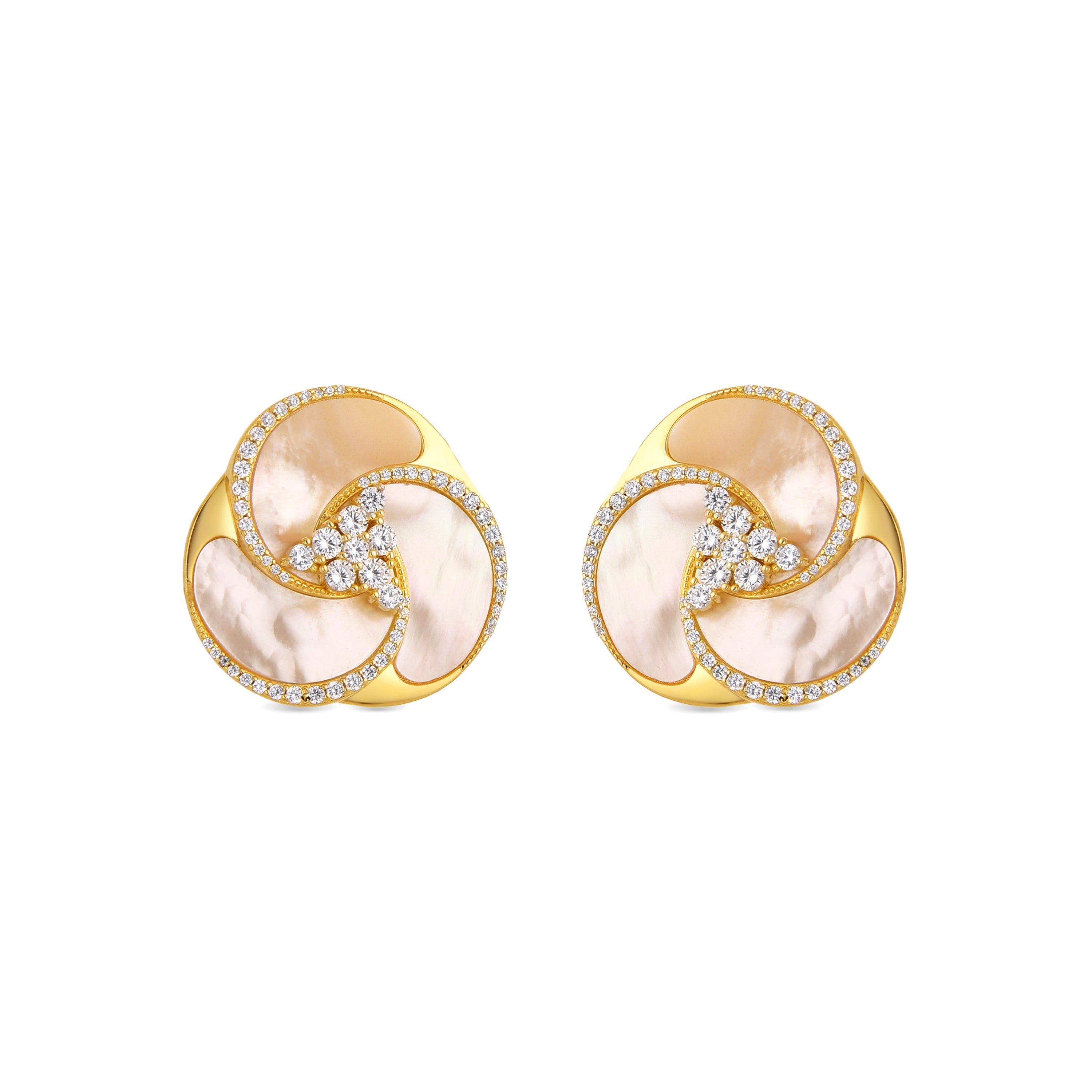 Boucles d'oreilles en argent sterling 925 et nacre blanche finition or 18k - Huawi