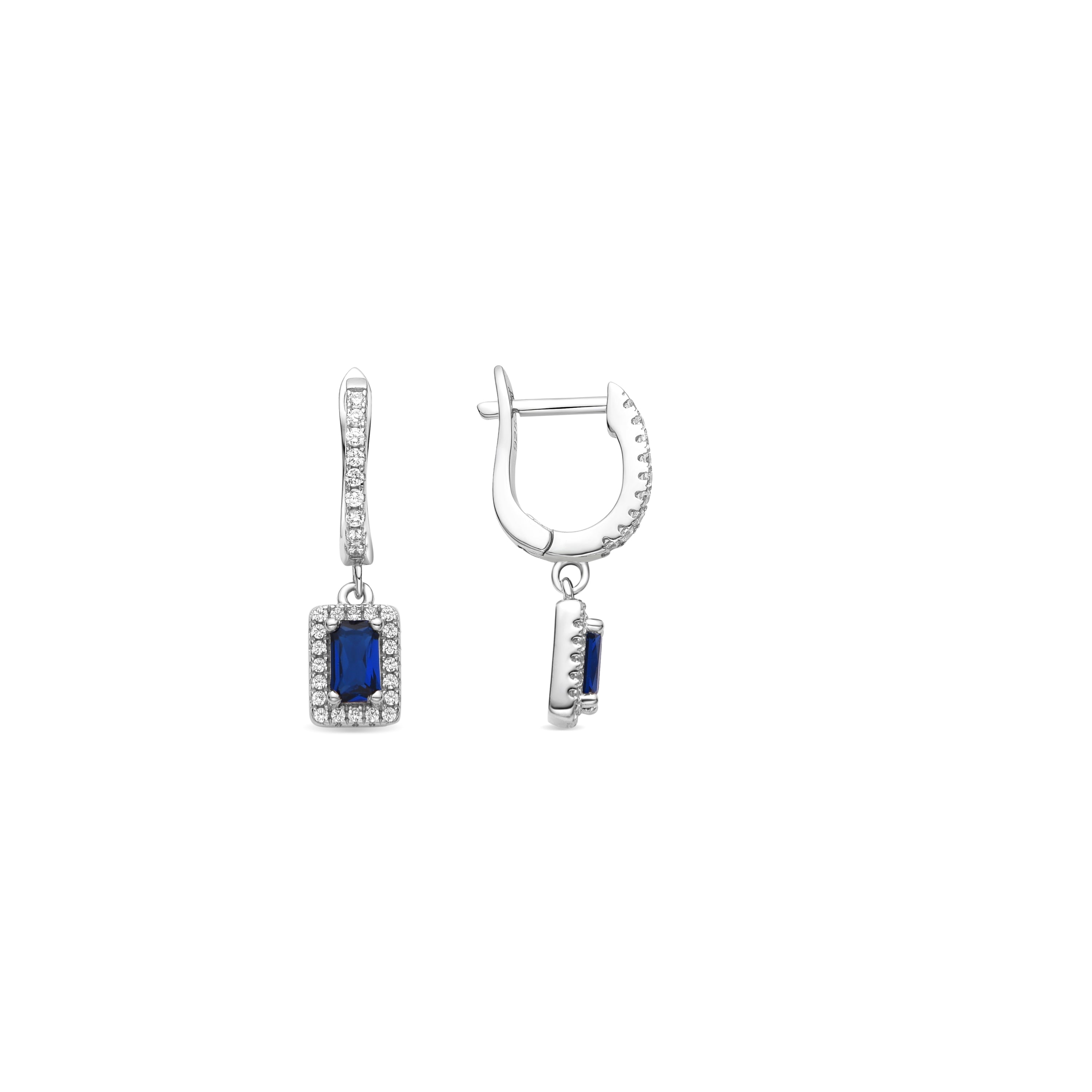 925 Sterling Silver Earrings with Sapphire Zirconia finished in Rhodium - Koiesa