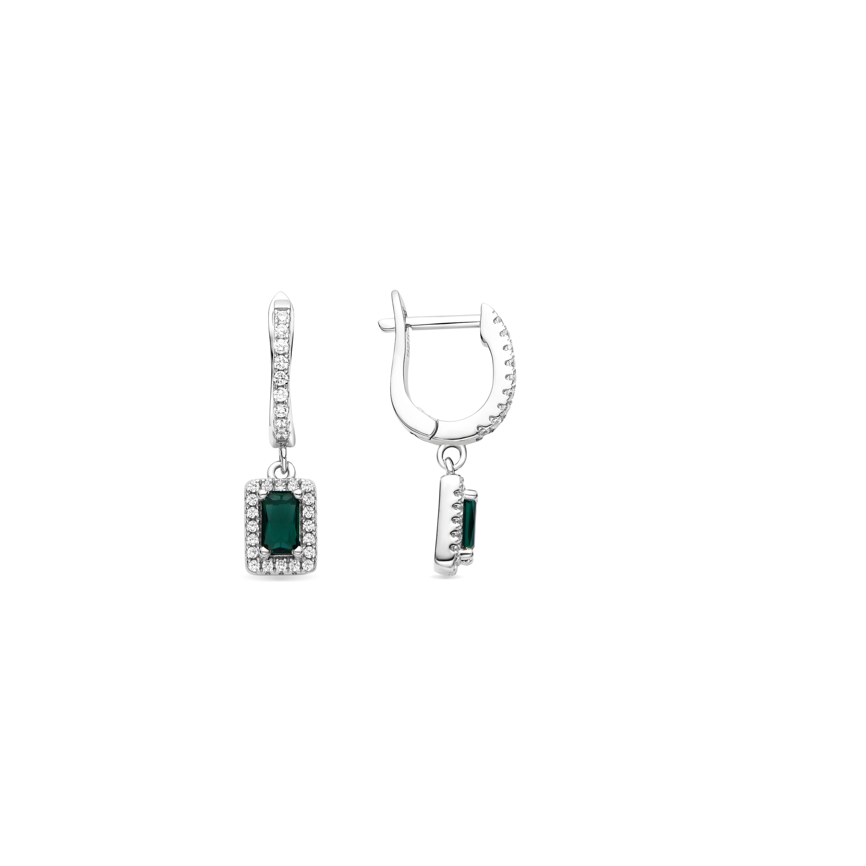 925 Sterling Silver Earrings with Aquamarine Cubic Zirconia finished in Rhodium - Koiesa