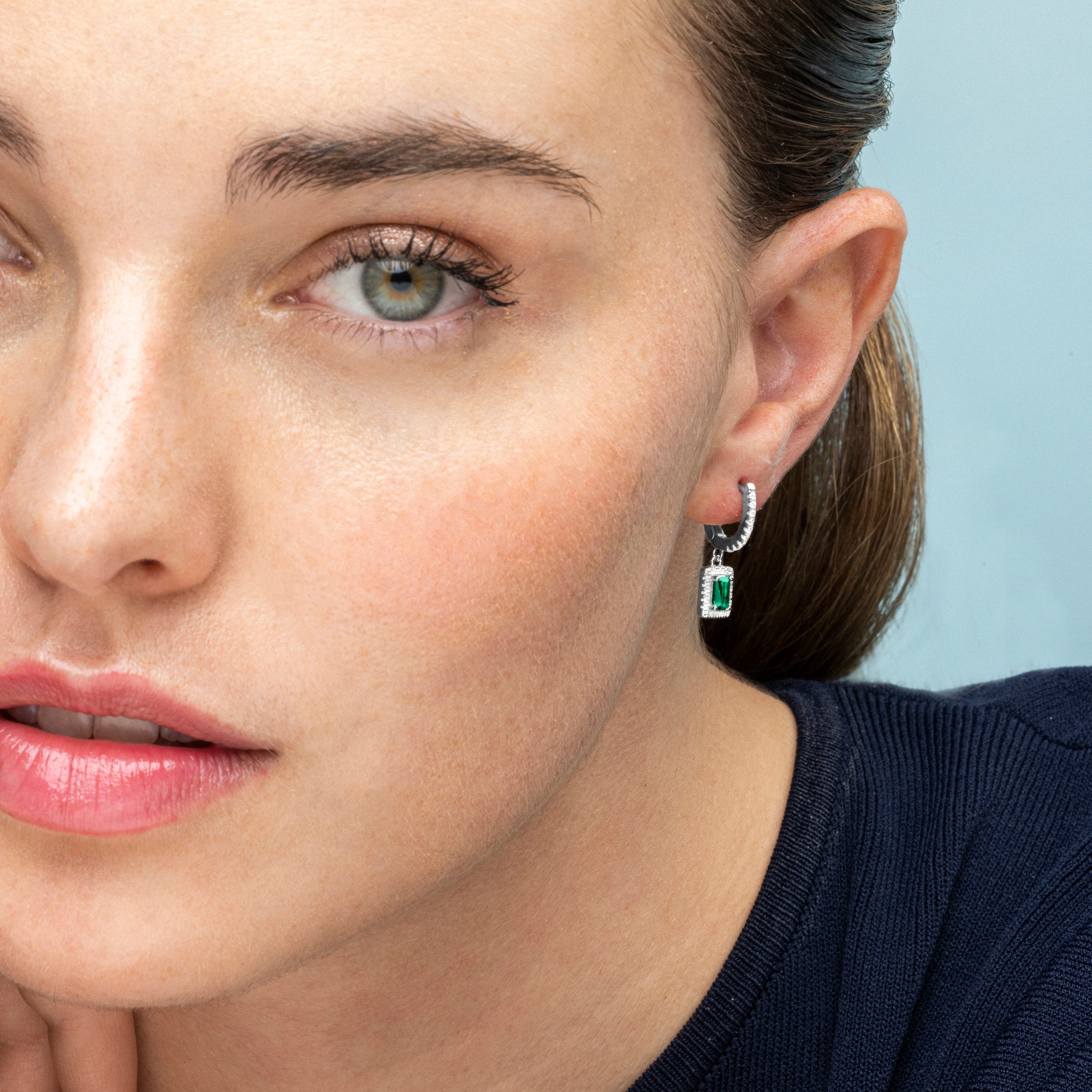 925 Sterling Silver Earrings with Aquamarine Cubic Zirconia finished in Rhodium - Koiesa
