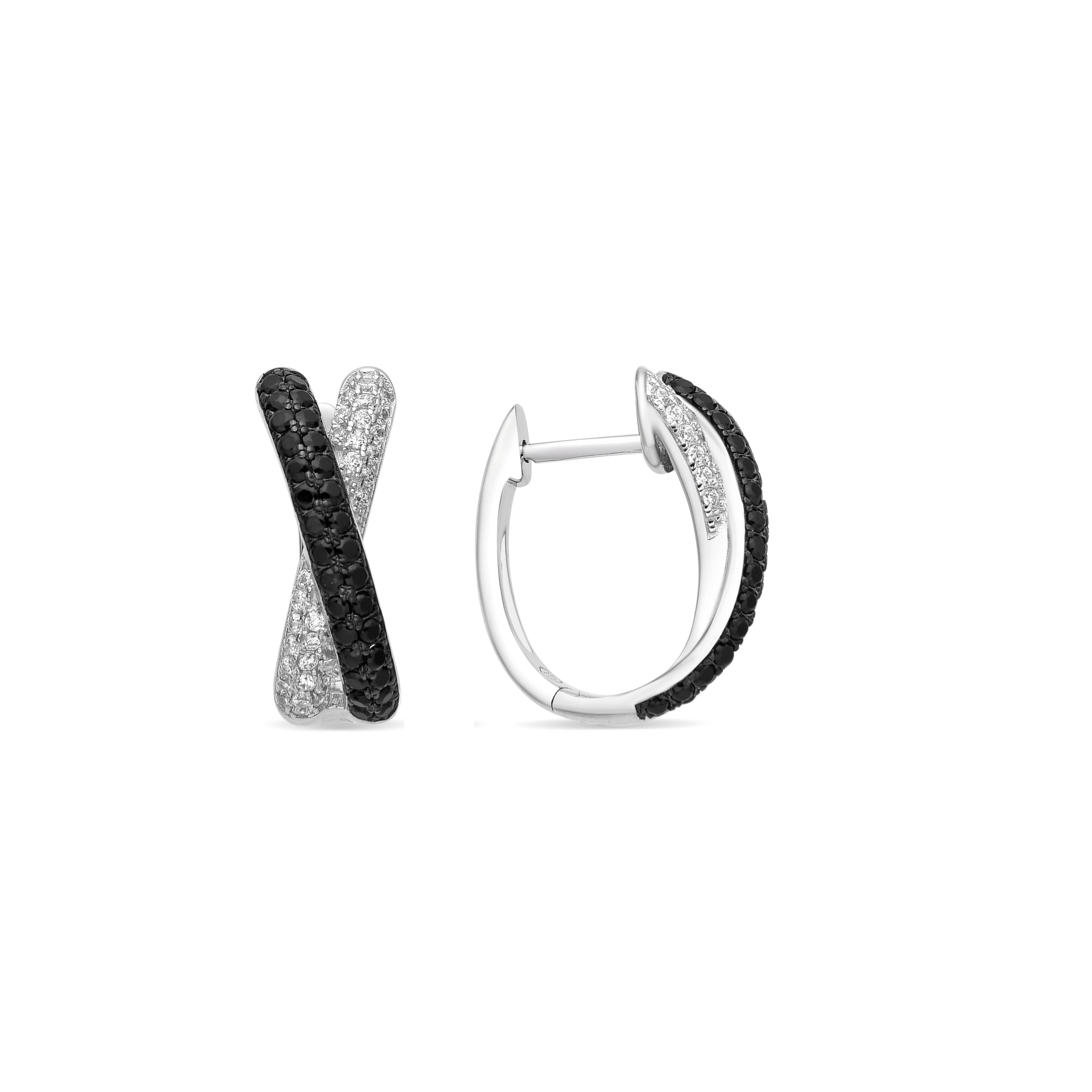 925 Sterling Silver Earrings with Onyx Zirconia and Rhodium Finish - Brune