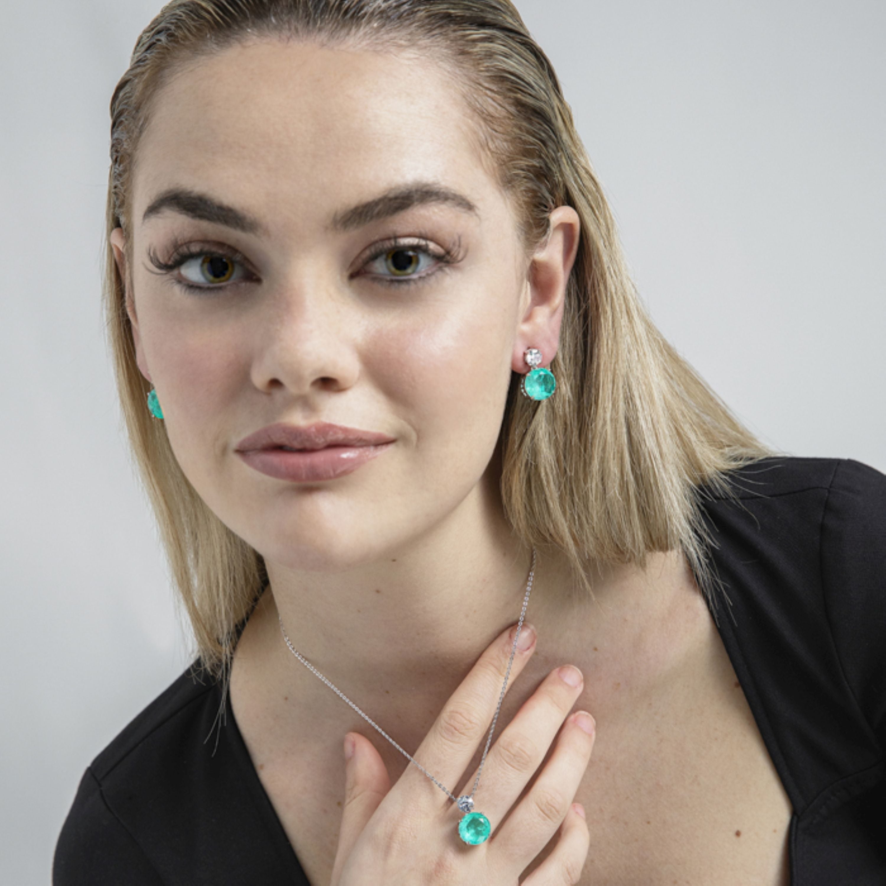 925 Sterling Zilveren Oorbellen met Afrikaanse Santa Maria Zirkonia, afgewerkt met rhodium - Sucrow