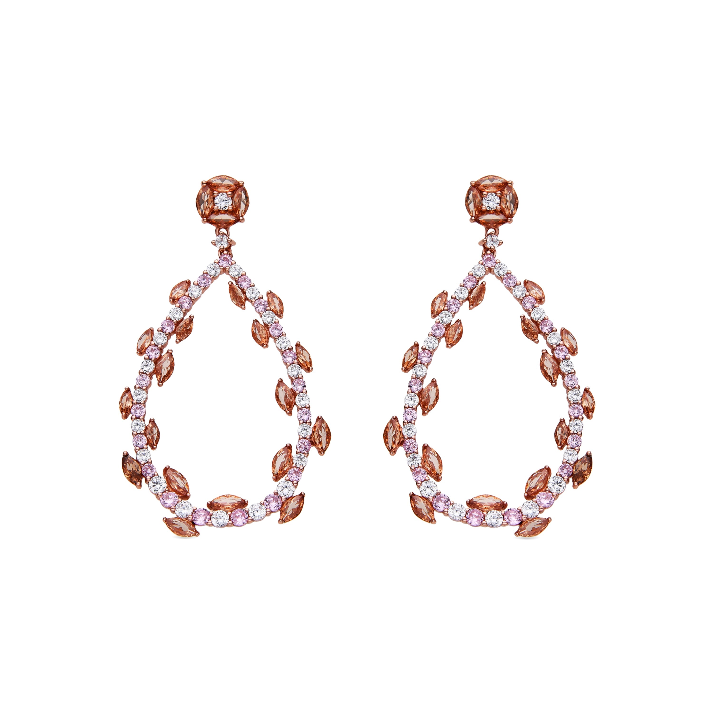 925 Sterling Silver Earrings with Multicolor Zirconia Finished in 18K Rose Gold - Wade