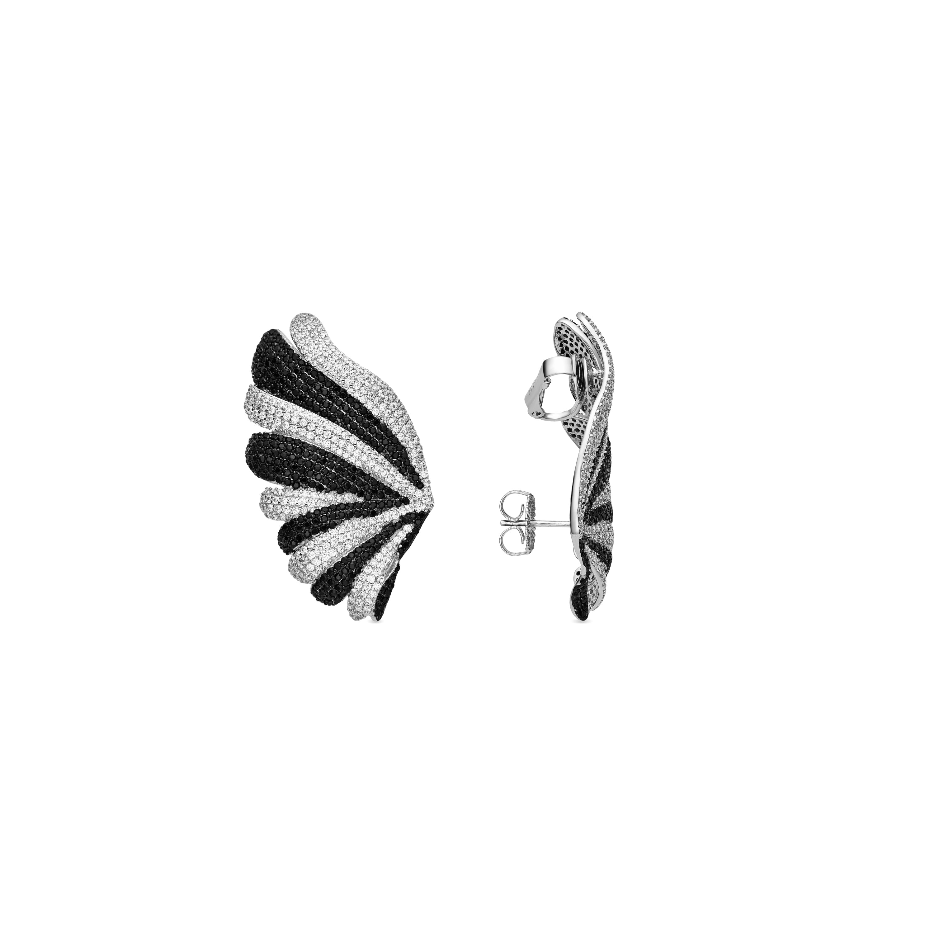 925 Sterling Silver Earrings with Onyx Zirconia and Rhodium Finish - Lorwe