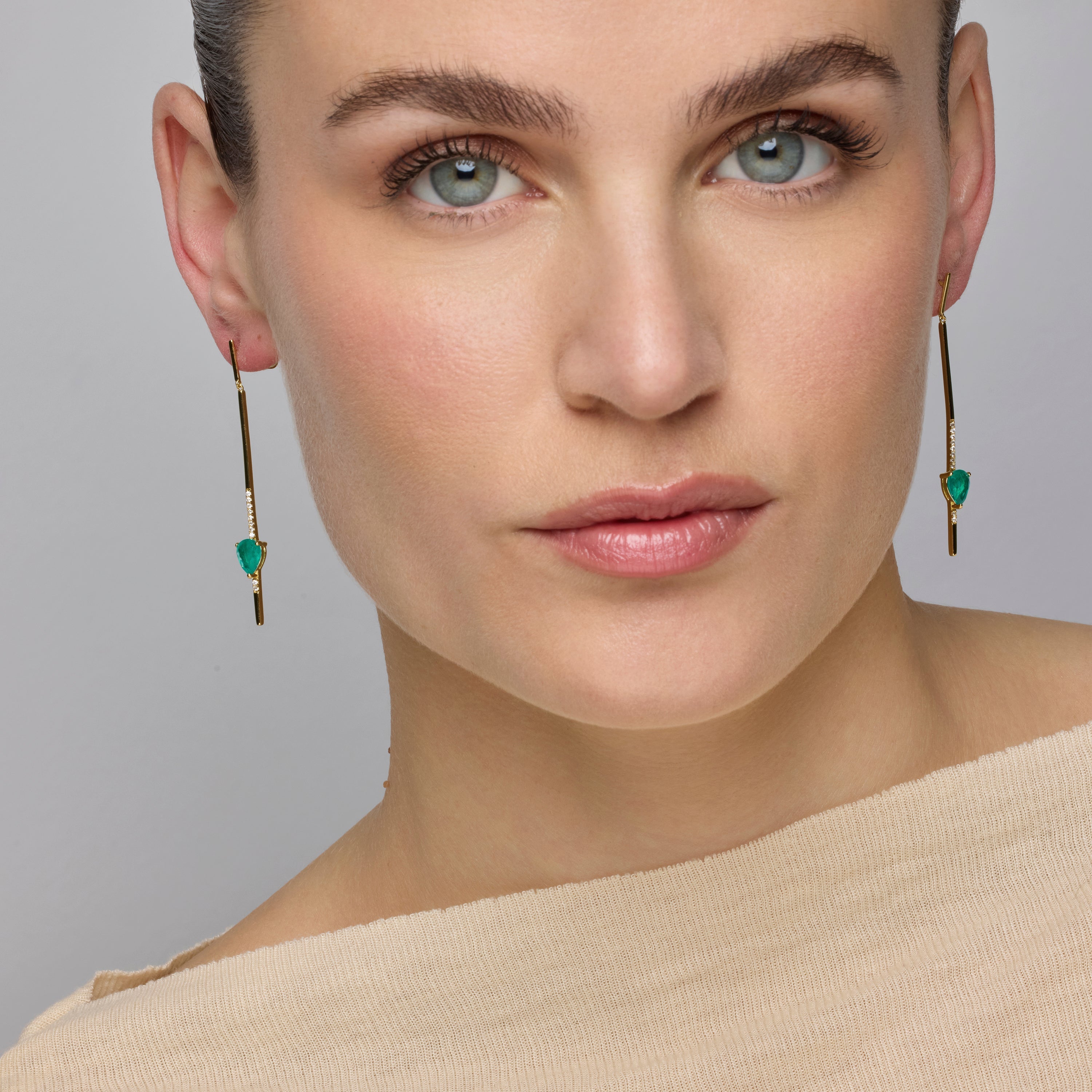 925 Sterling Silver Earrings with Green Paraiba Hydrothermal Quartz finished in 18k yellow gold - Seriel