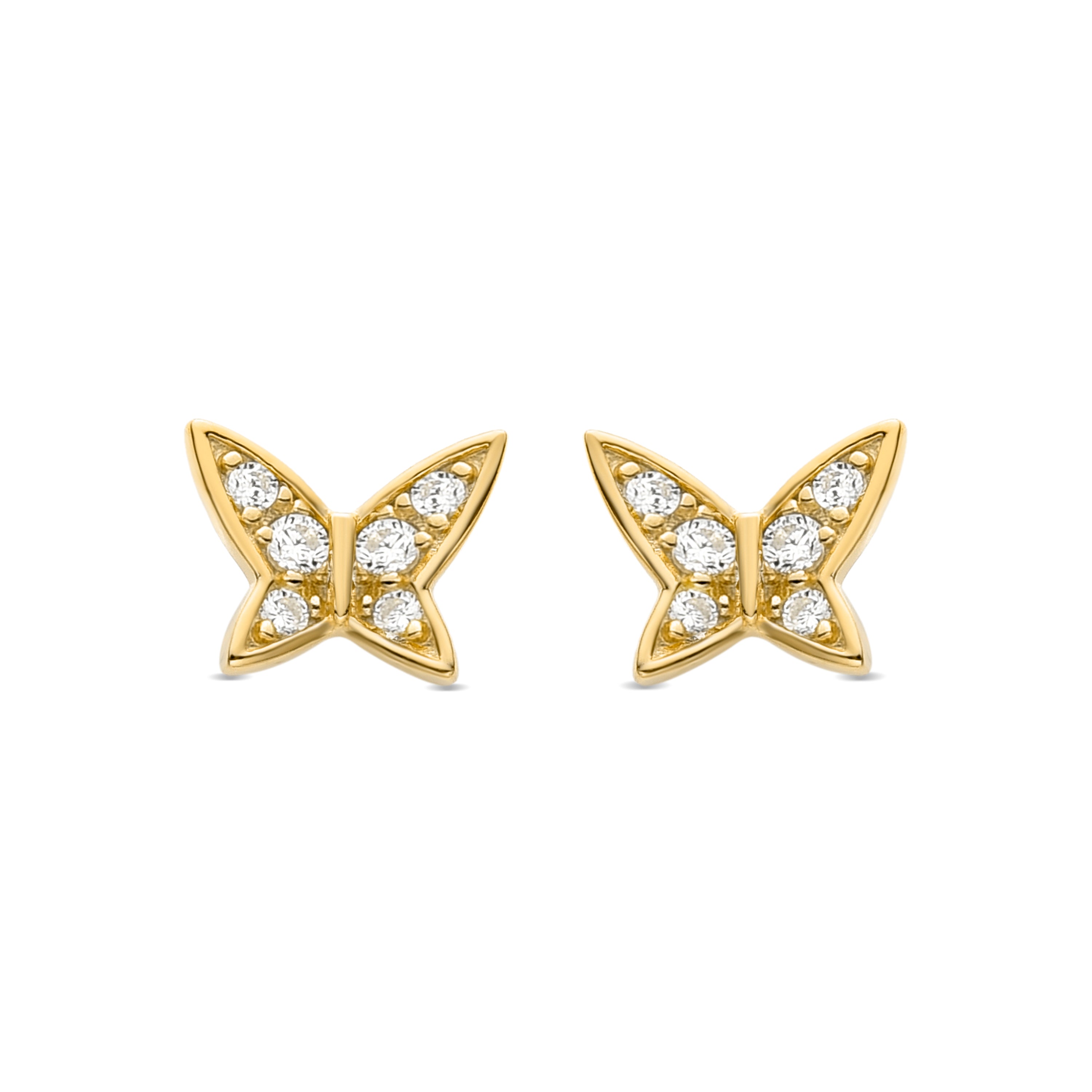 Boucles d'oreilles en argent sterling 925 avec zircon brillant, finies en or jaune 18K - Papillon