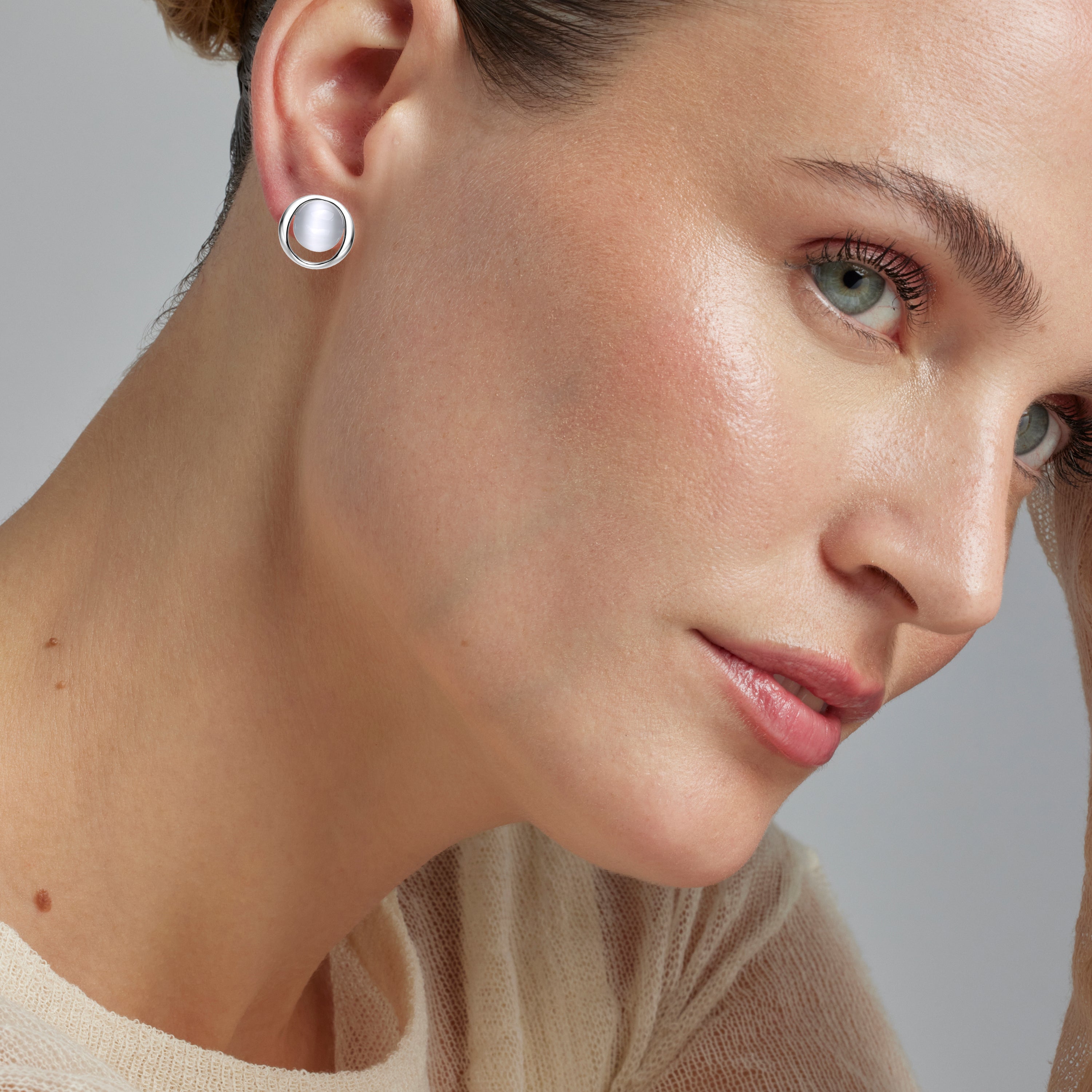 925 Sterling Silver Earrings with Cat's Eye finished in rhodium - Jesoa