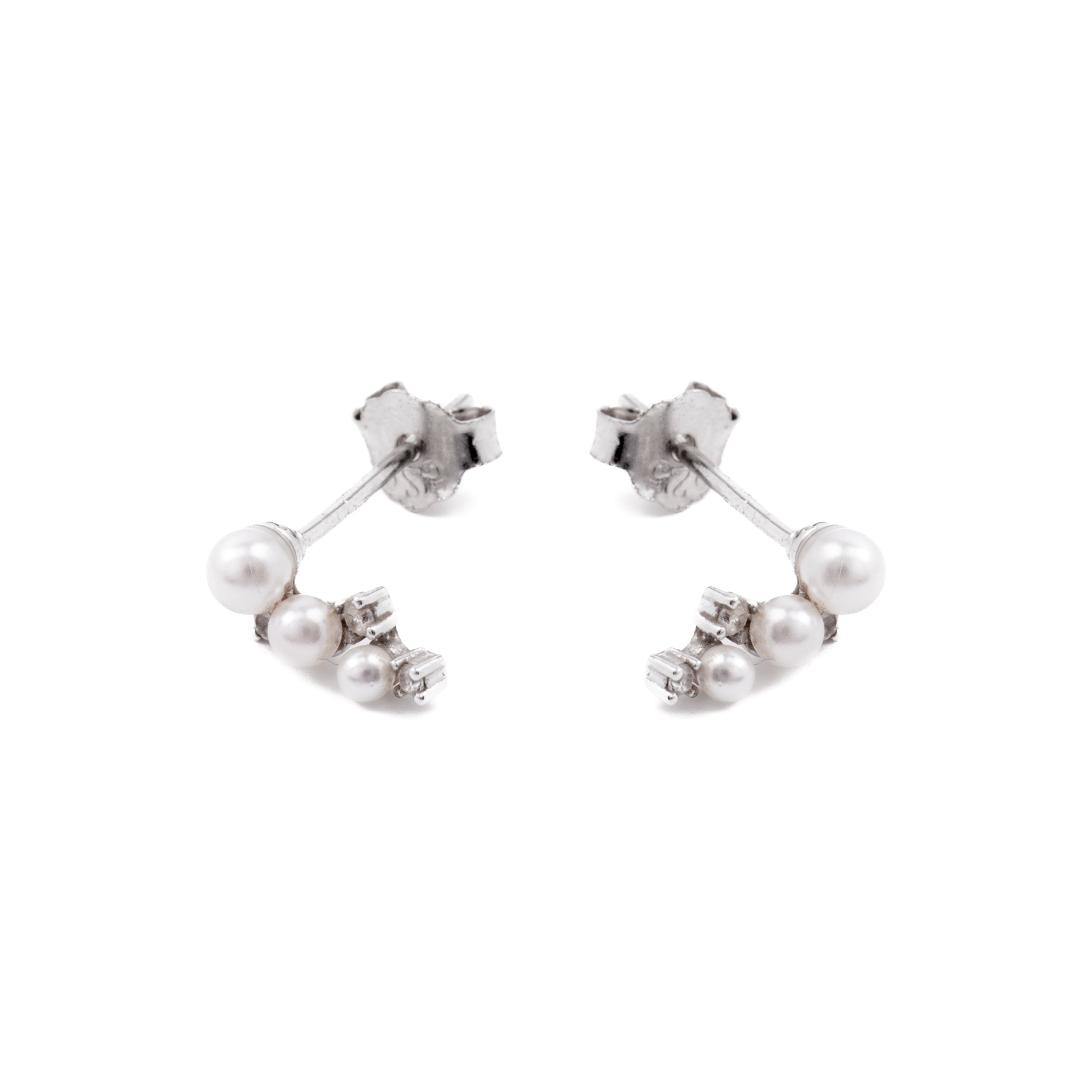 Orecchini in Argento Sterling 925 con Perla Bianca rifiniti in rodio - Linpi