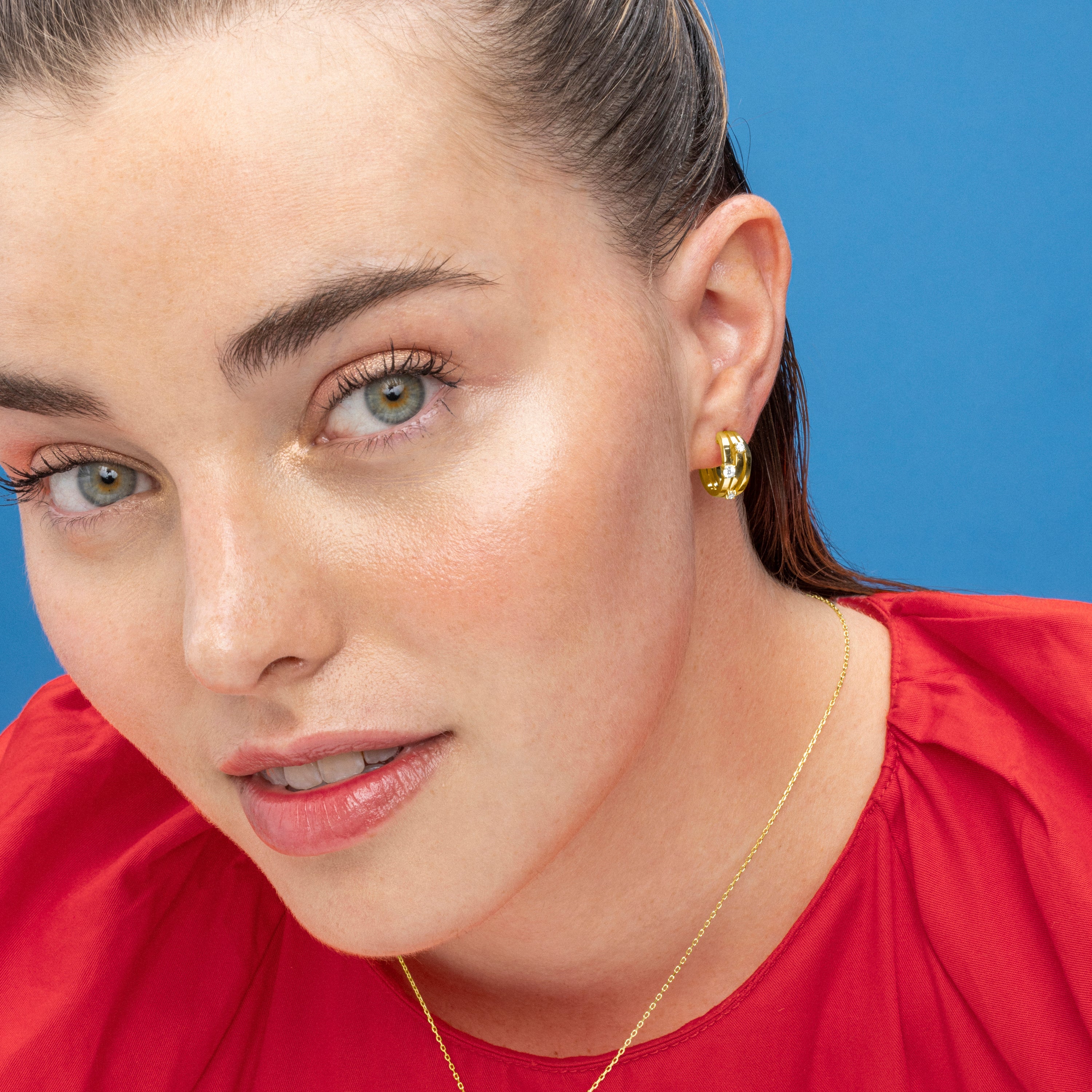 925 Sterling Silver Earrings with Brilliant Zirconia finished in 18k gold - Duvid