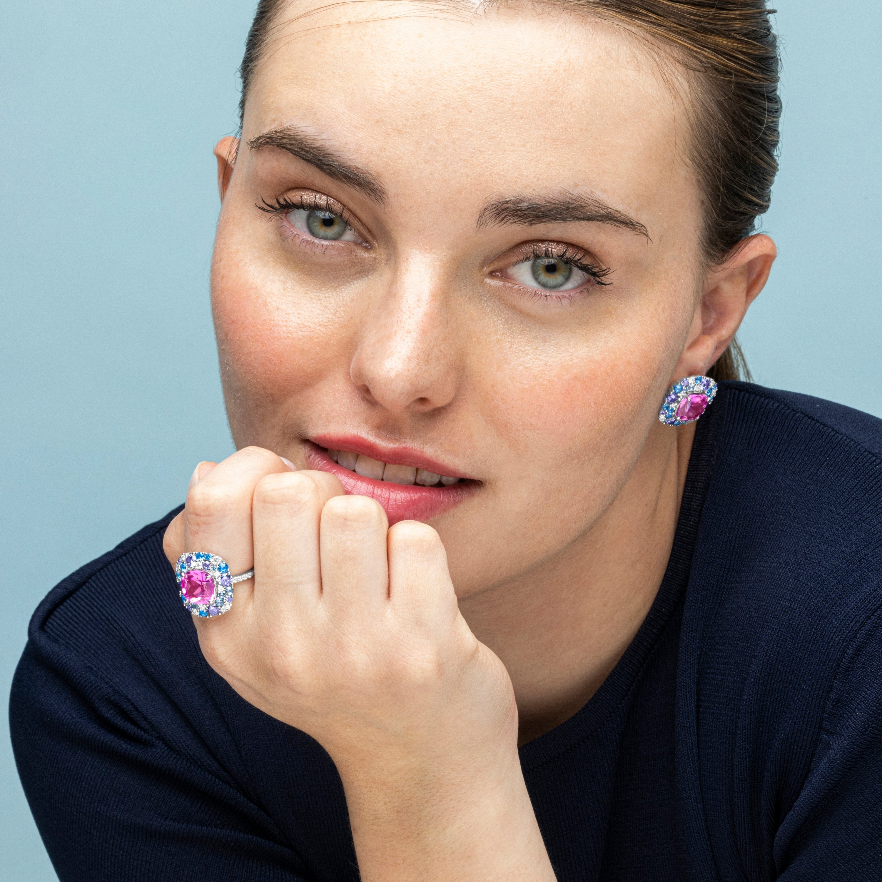 Orecchini in Argento Sterling 925 e Zirconia Multicolore con finitura in rodio - Uxre