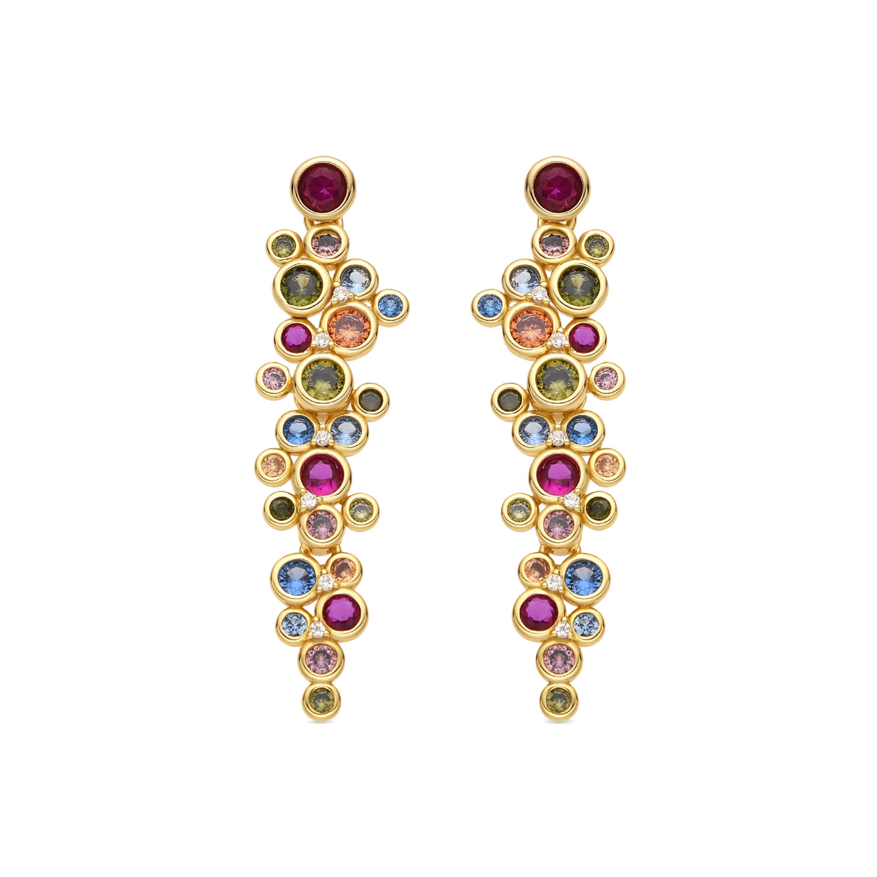 Pendientes de Plata de Ley 925 y Circonita Multicolor acabado oro 18k - Irca