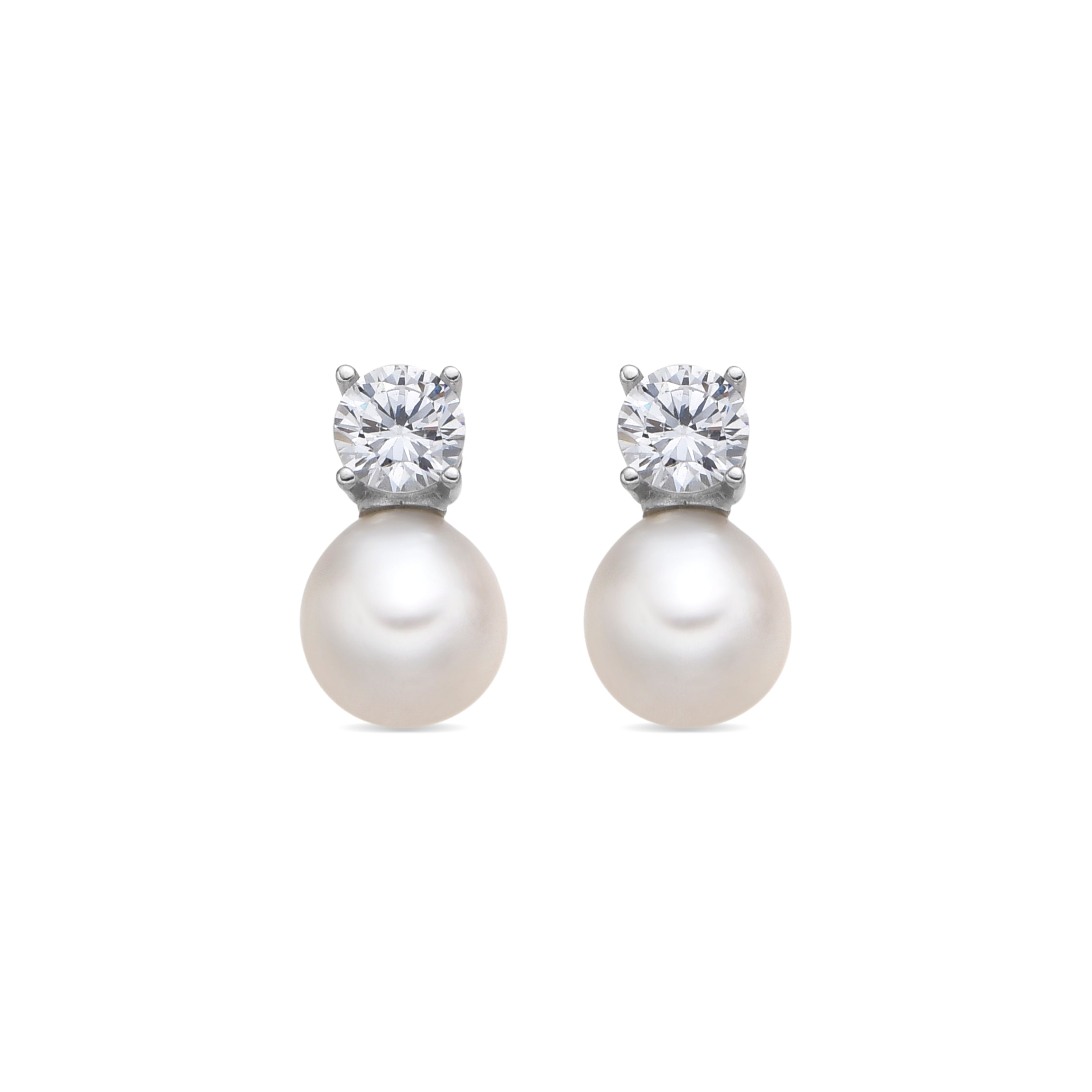 925 Sterling Silver Earrings with White Pearl and Rhodium Finish - Malam