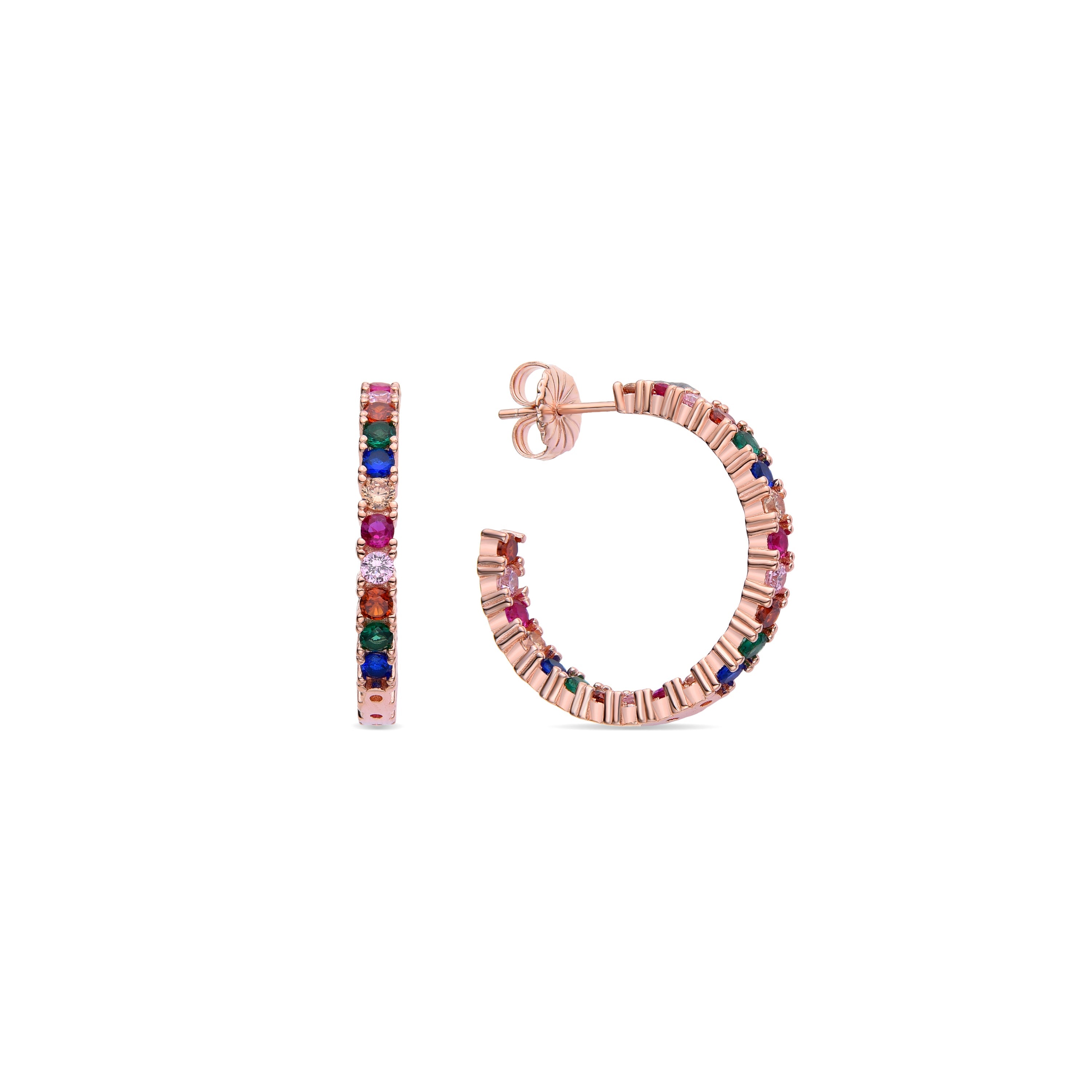 925 Sterling Zilveren Oorbellen met Multicolor Zirkonia afgewerkt in 18K Roségoud - Vyamba
