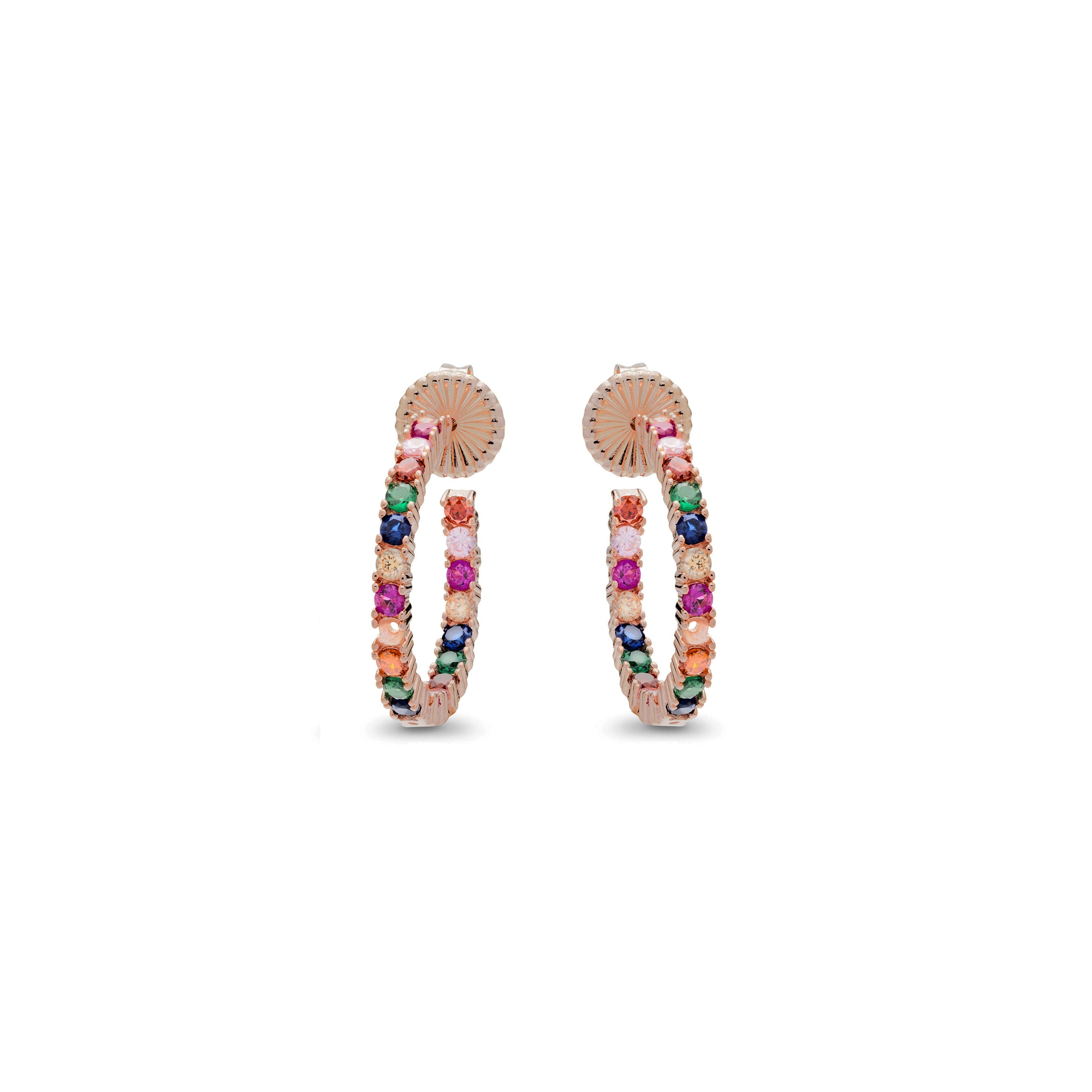 925 Sterling Zilveren Oorbellen met Multicolor Zirkonia afgewerkt in 18K Roségoud - Vyamba