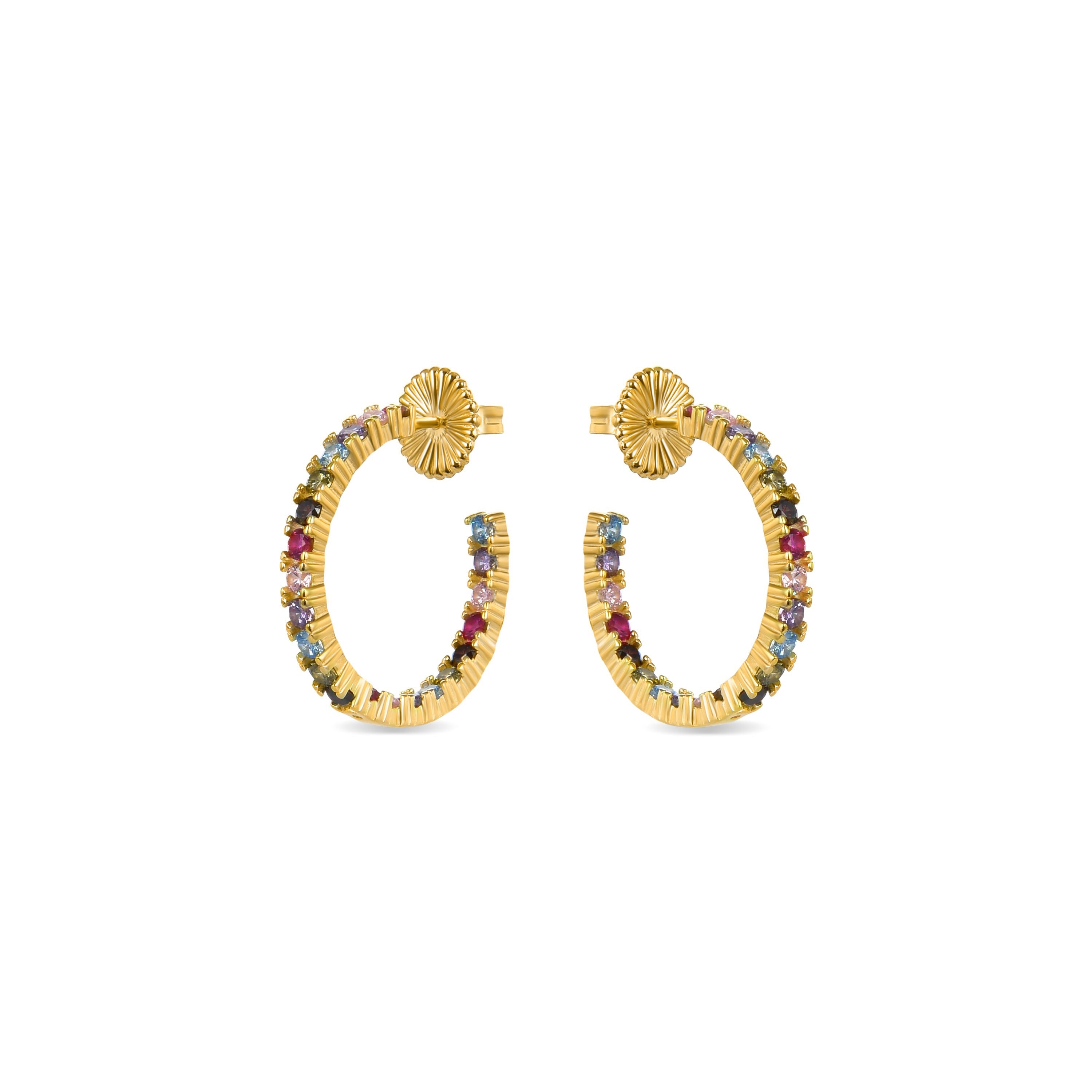 Pendientes de Plata de Ley 925 con Circonita Multicolor acabados en oro amarillo 18K - Vyamba