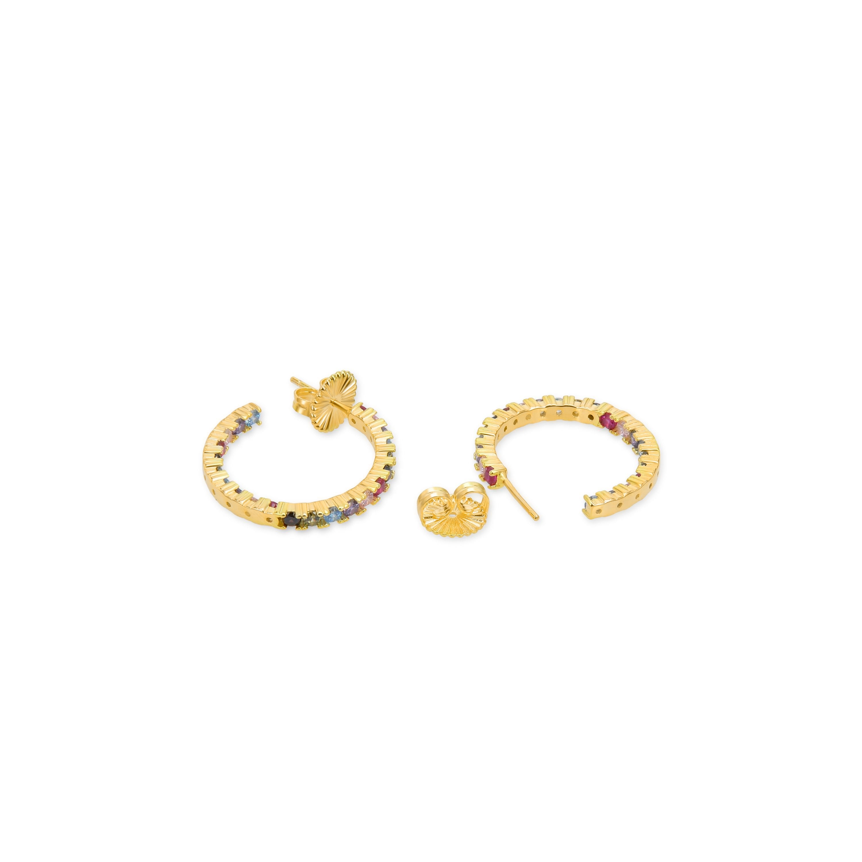 Pendientes de Plata de Ley 925 con Circonita Multicolor acabados en oro amarillo 18K - Vyamba