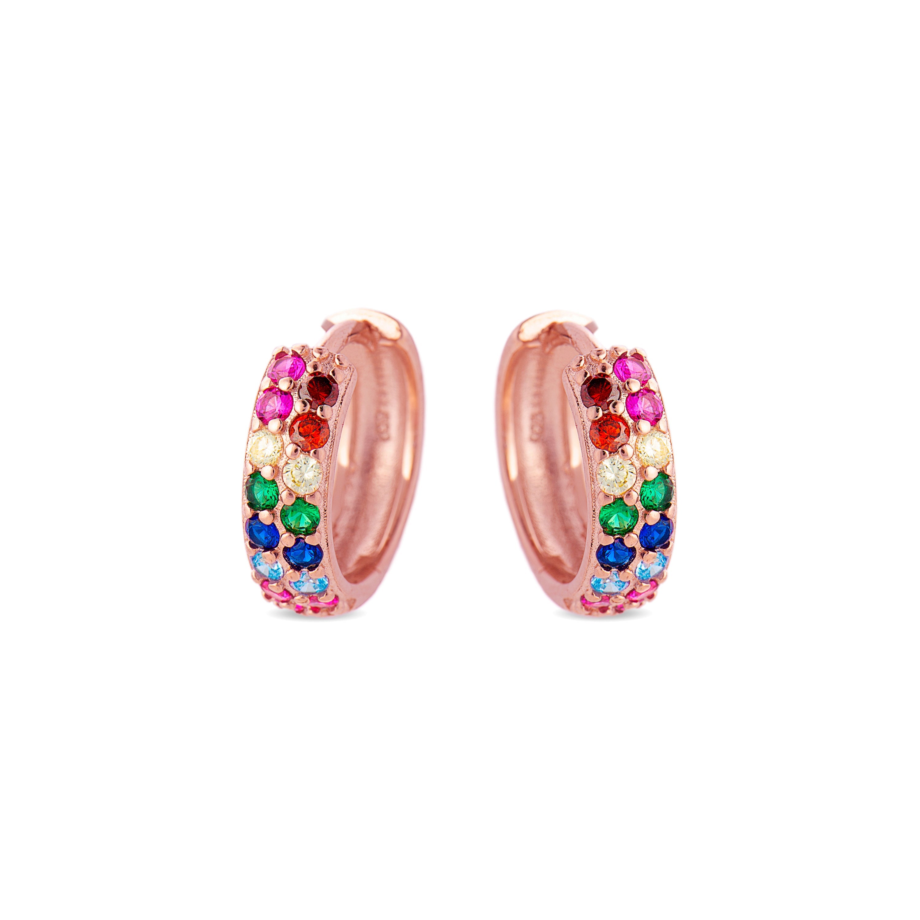 Pendientes de Plata de Ley 925 con Circonita Multicolor acabados en oro rosa 18K - Imewa