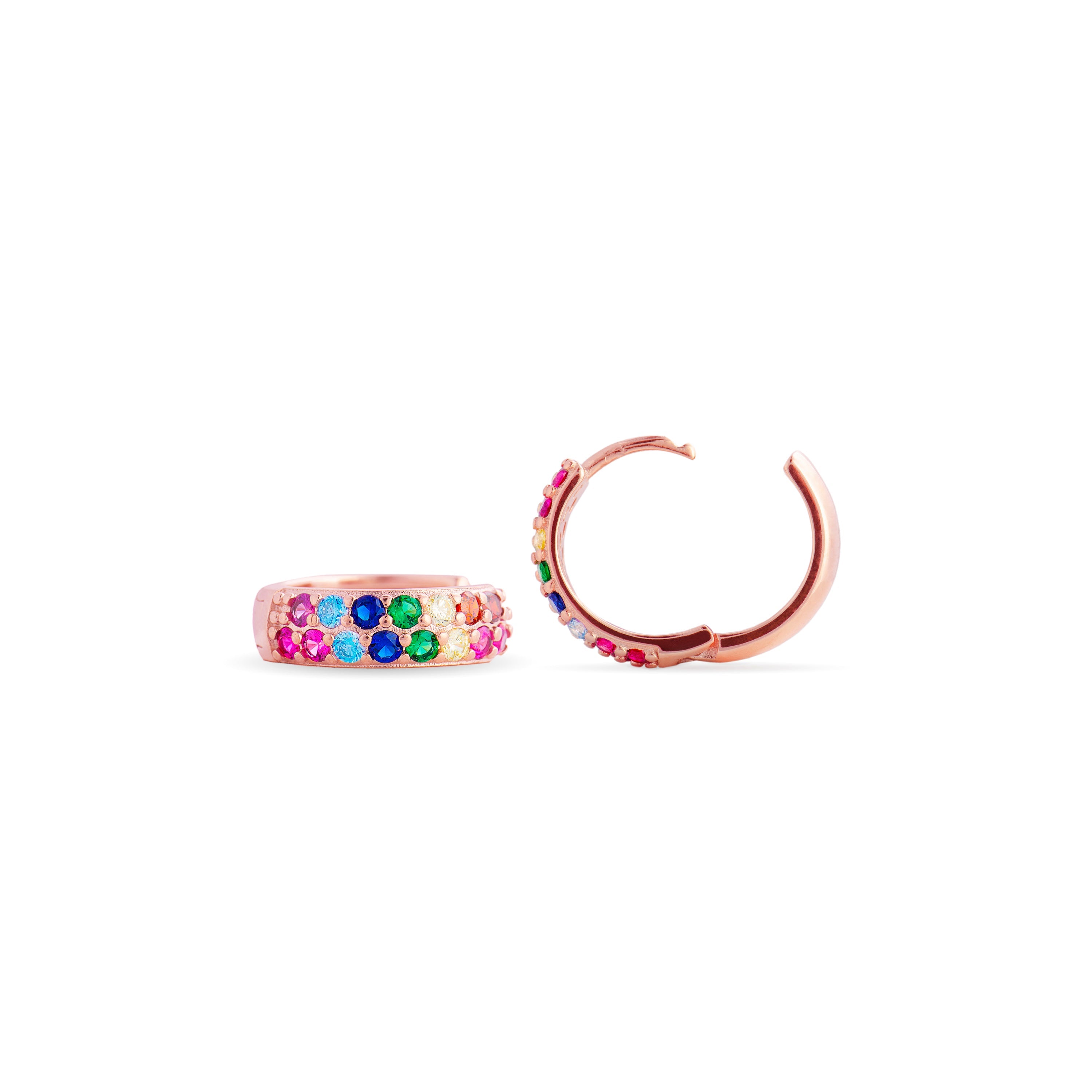 Pendientes de Plata de Ley 925 con Circonita Multicolor acabados en oro rosa 18K - Imewa