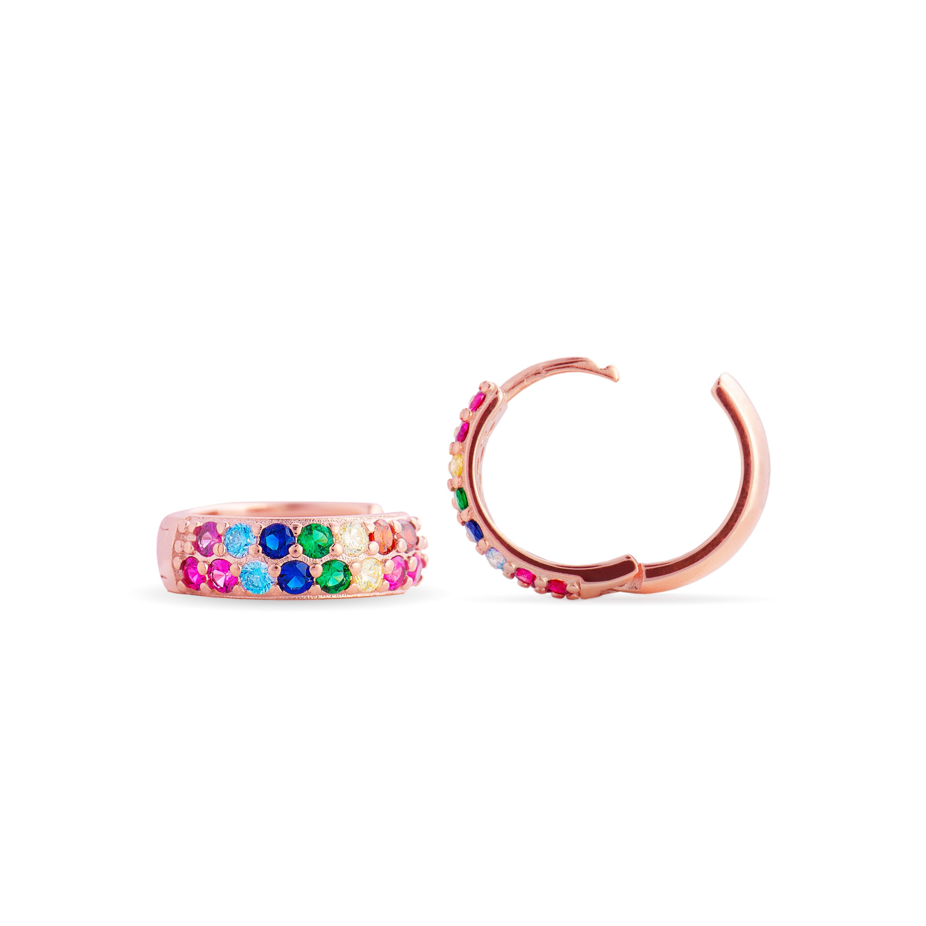 Pendientes de Plata de Ley 925 con Circonita Multicolor acabados en oro rosa 18K - Imewa