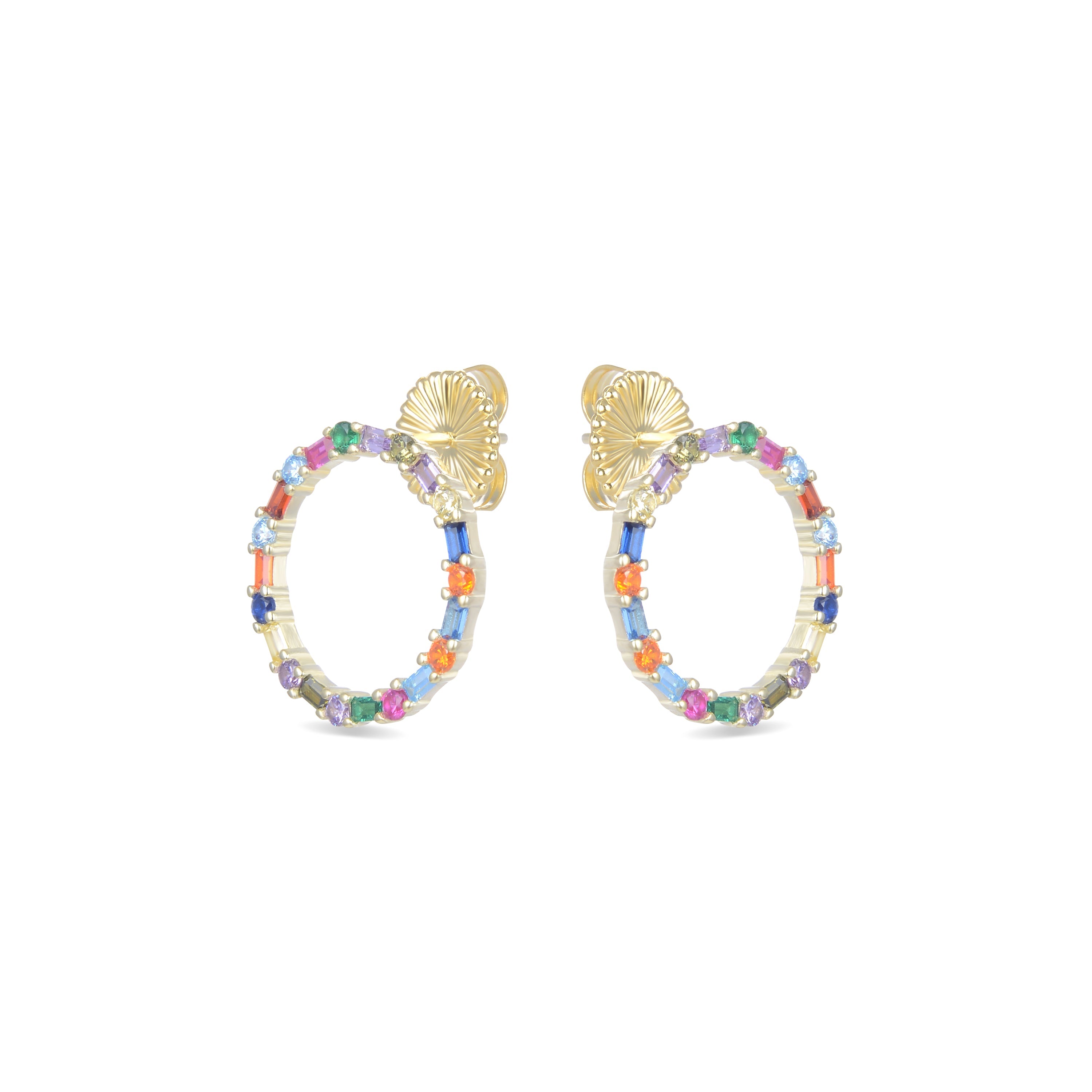 Pendientes de Plata de Ley 925 con Circonita Multicolor acabados en oro amarillo 18K - Hrius
