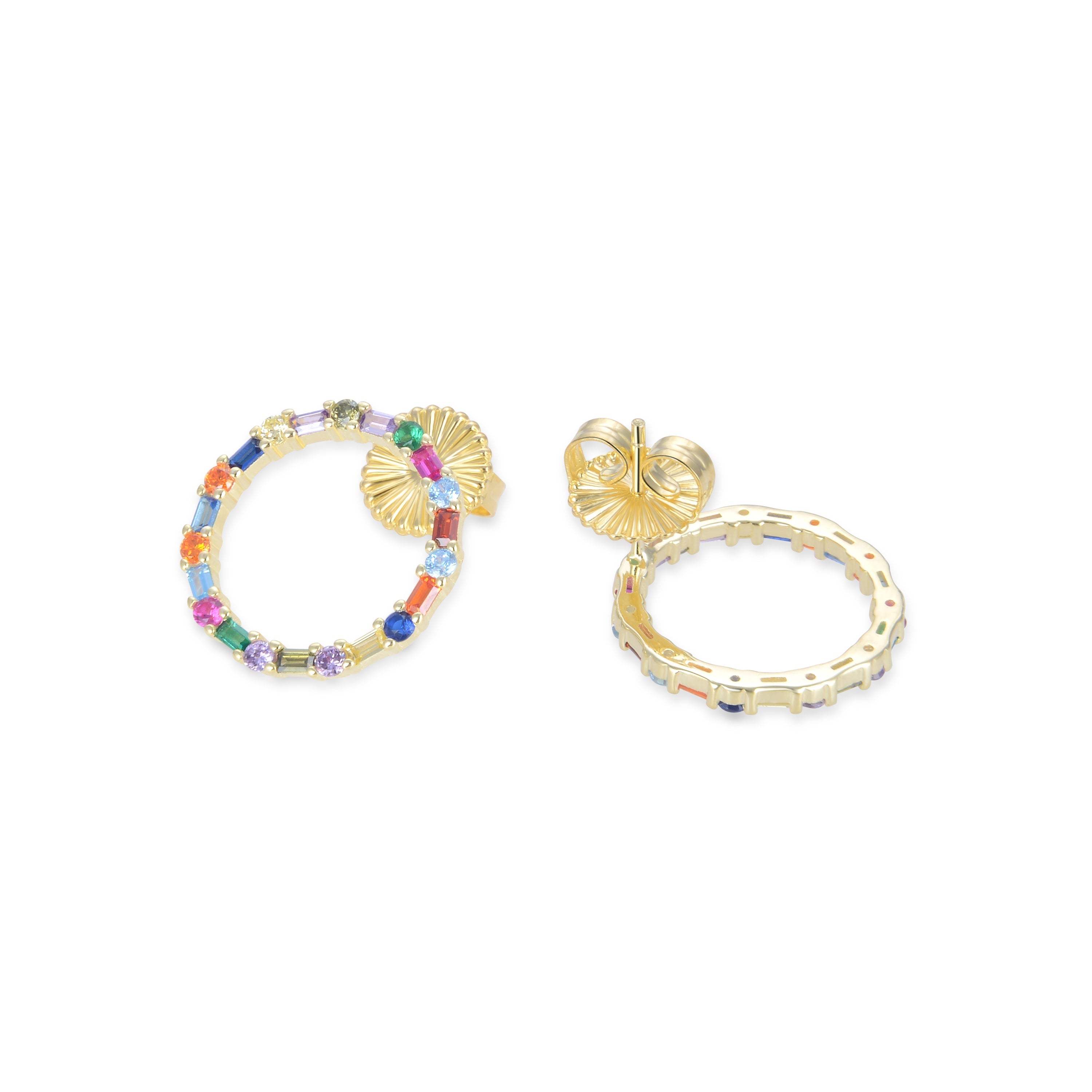 Pendientes de Plata de Ley 925 con Circonita Multicolor acabados en oro amarillo 18K - Hrius