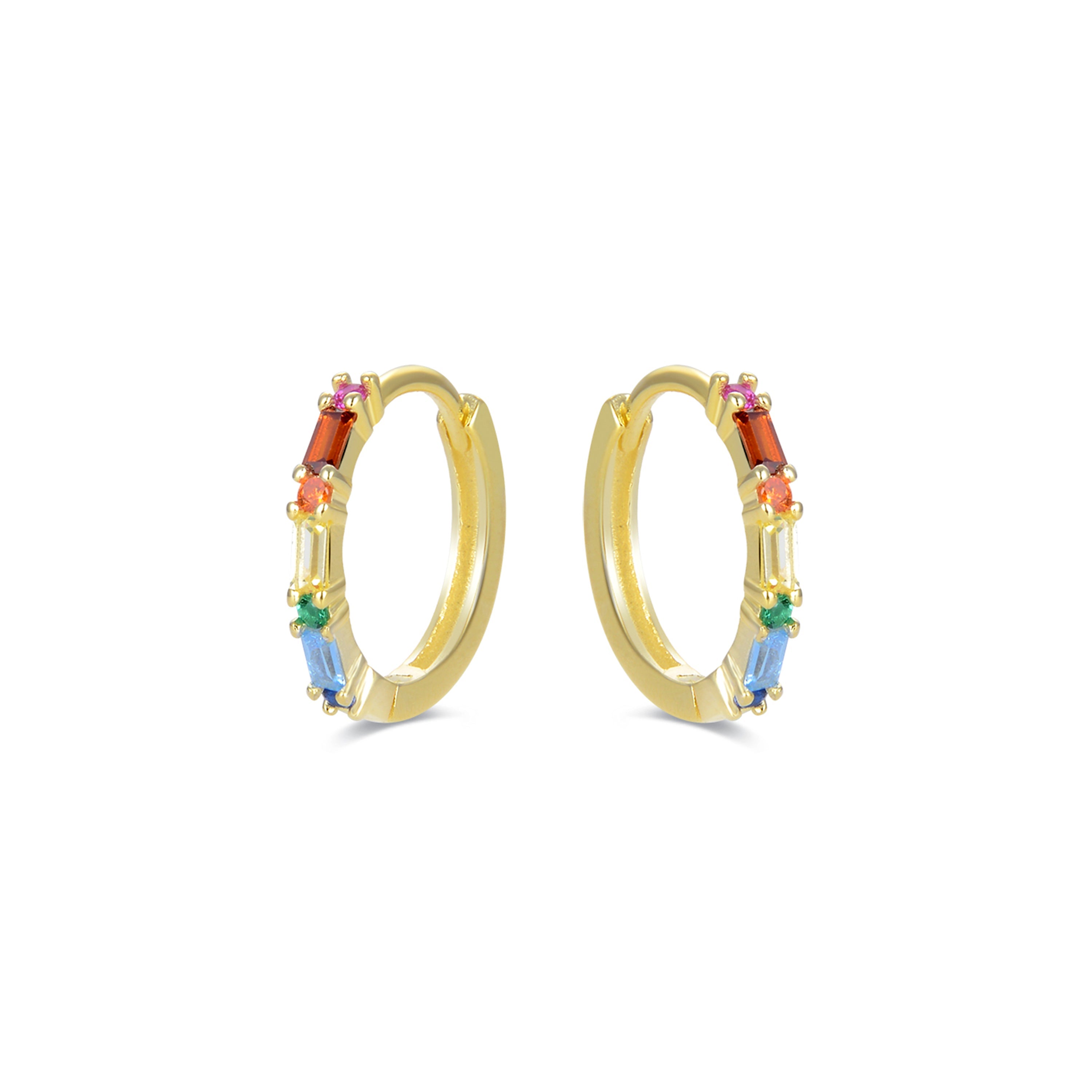 Pendientes de Plata de Ley 925 con Circonita Multicolor acabados en oro amarillo 18K - Elac
