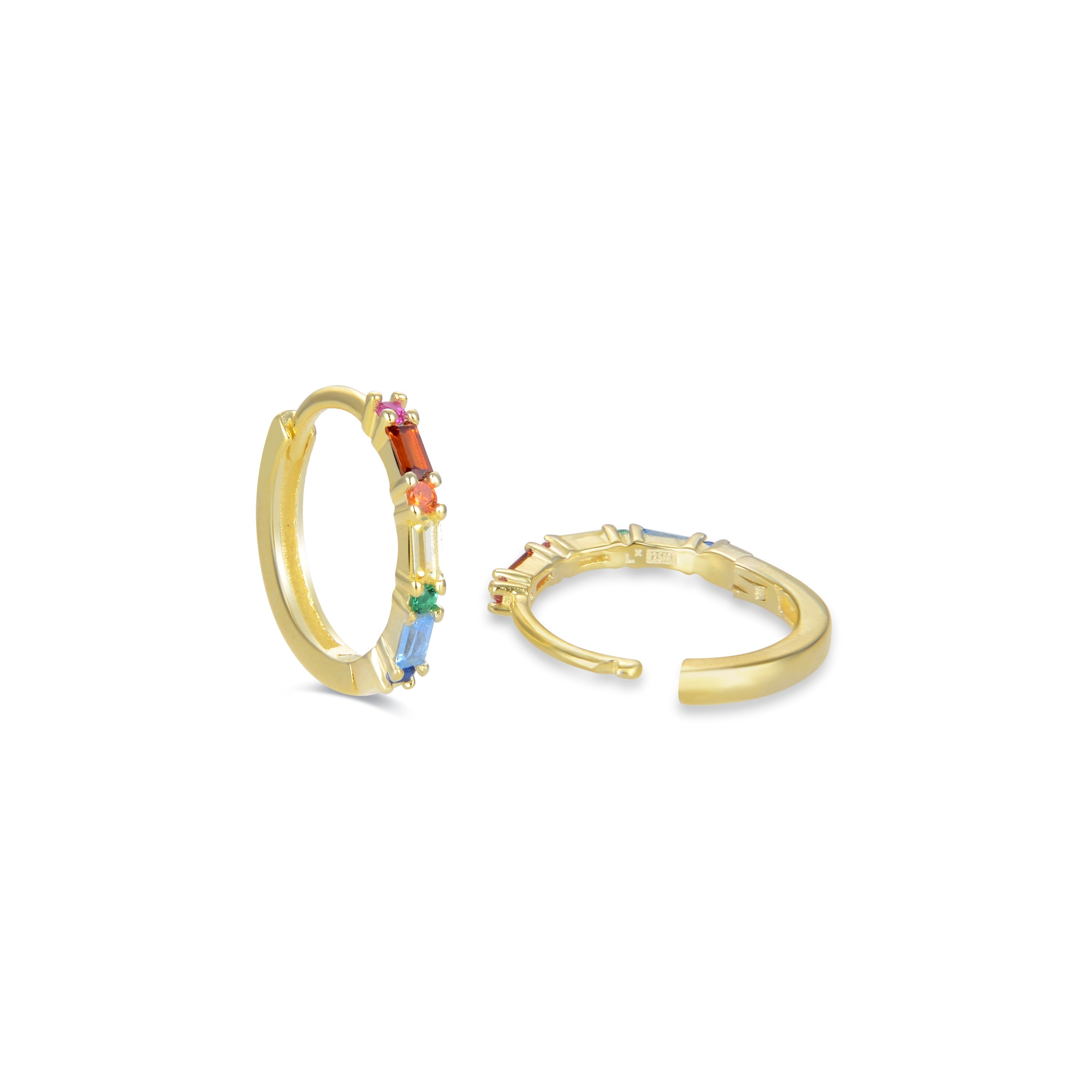 Pendientes de Plata de Ley 925 con Circonita Multicolor acabados en oro amarillo 18K - Elac