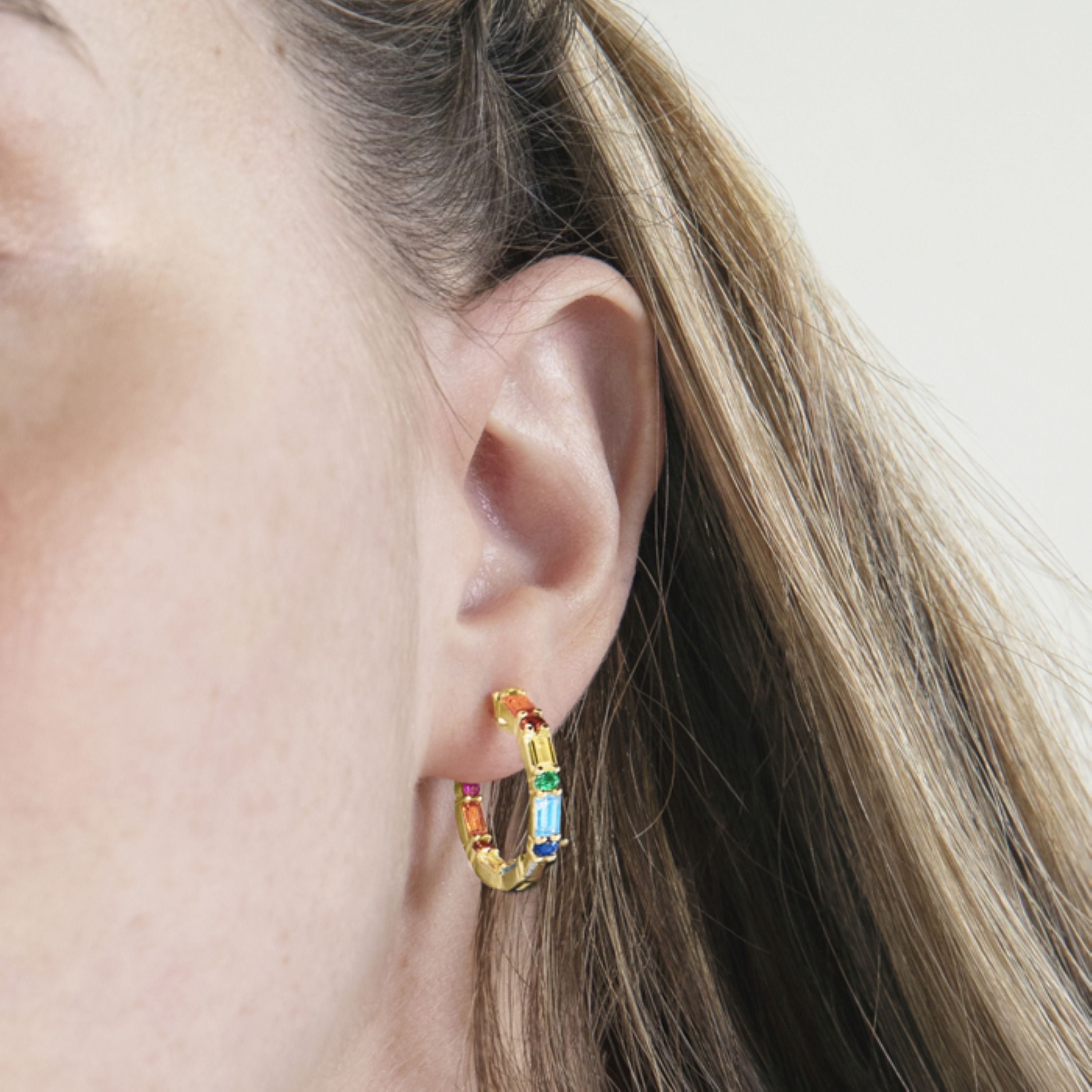 Pendientes de Plata de Ley 925 con Circonita Multicolor acabados en oro amarillo 18K - Elac