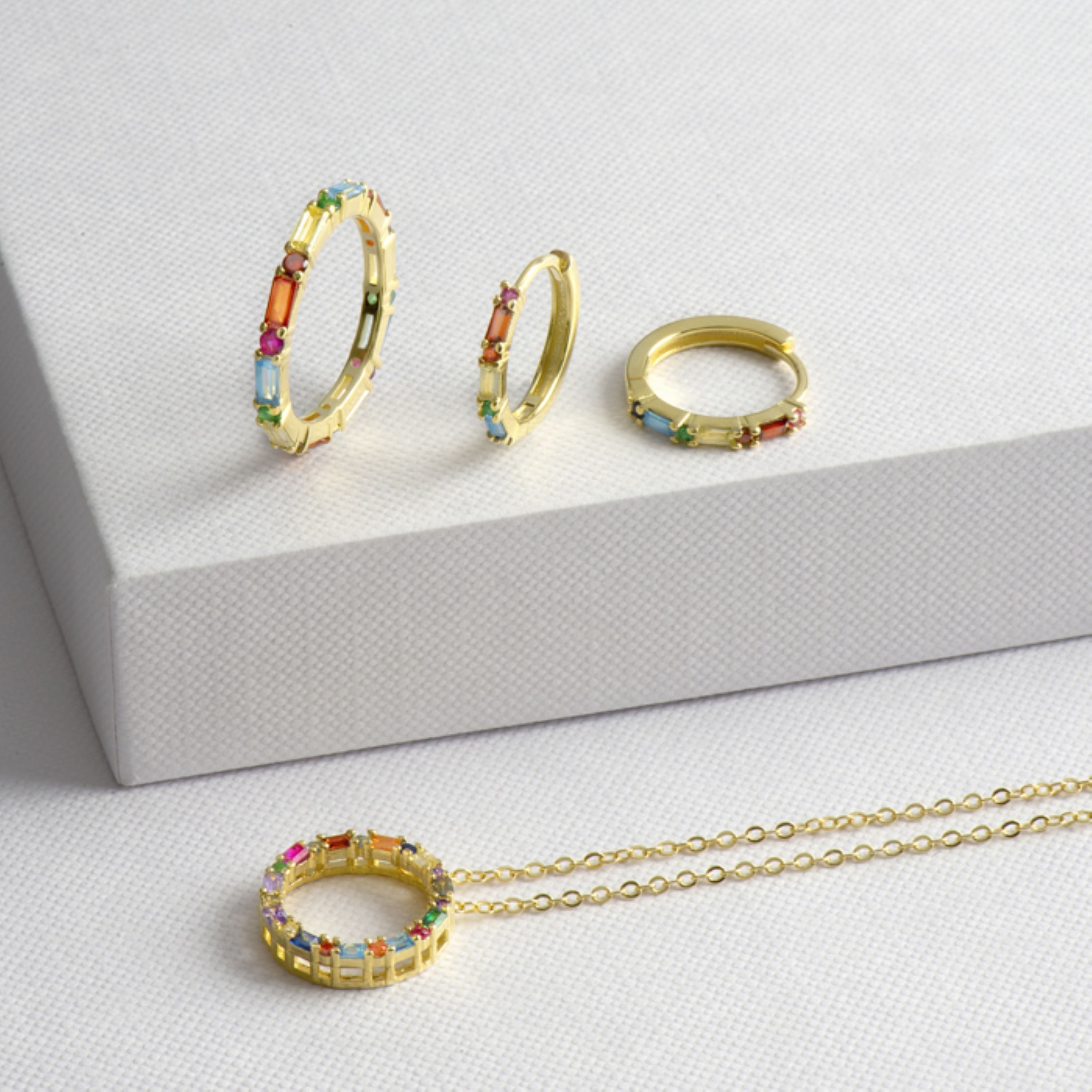 Pendientes de Plata de Ley 925 con Circonita Multicolor acabados en oro amarillo 18K - Elac