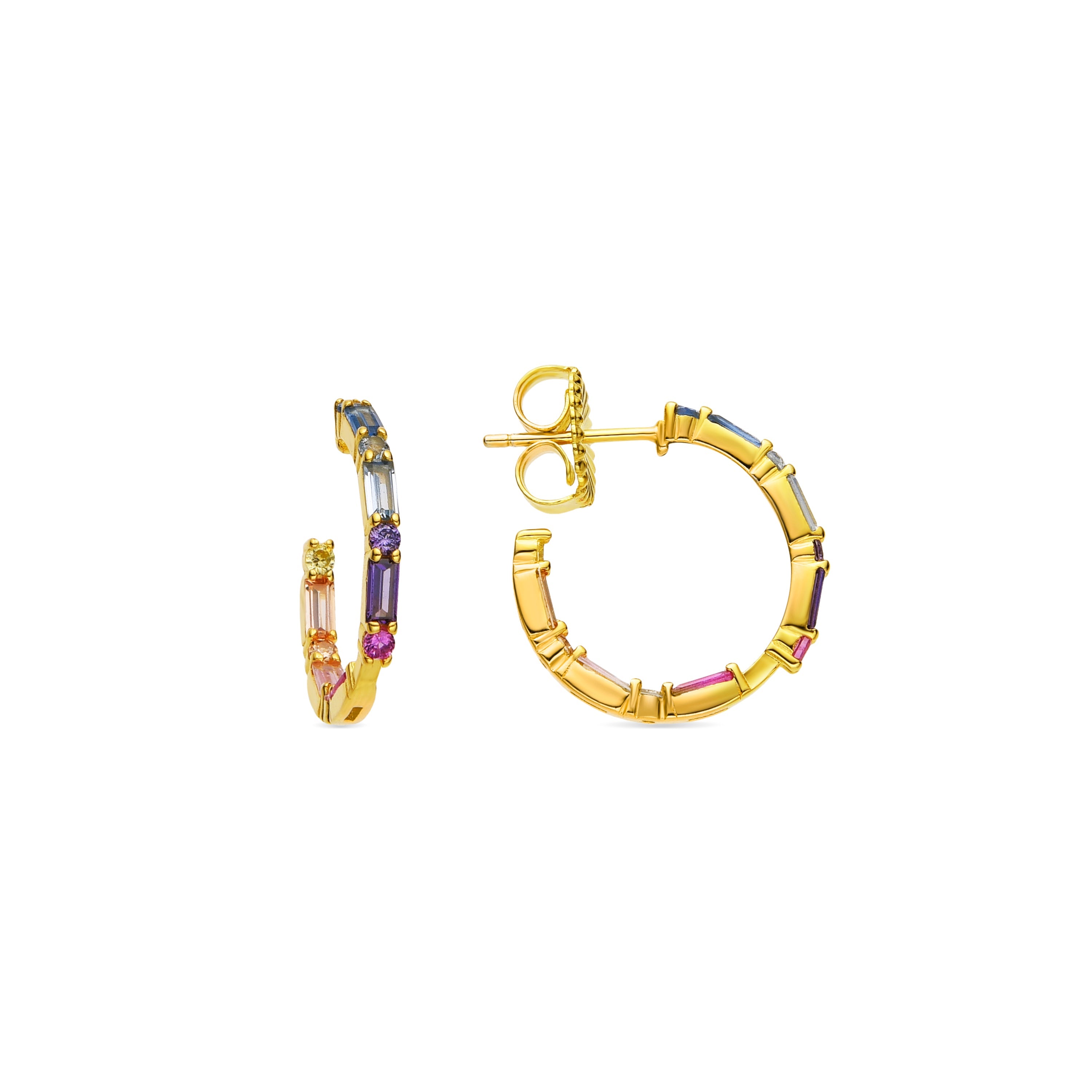 Orecchini in Argento Sterling 925 e Zirconia Multicolore con finitura in oro 18k - Hinnar