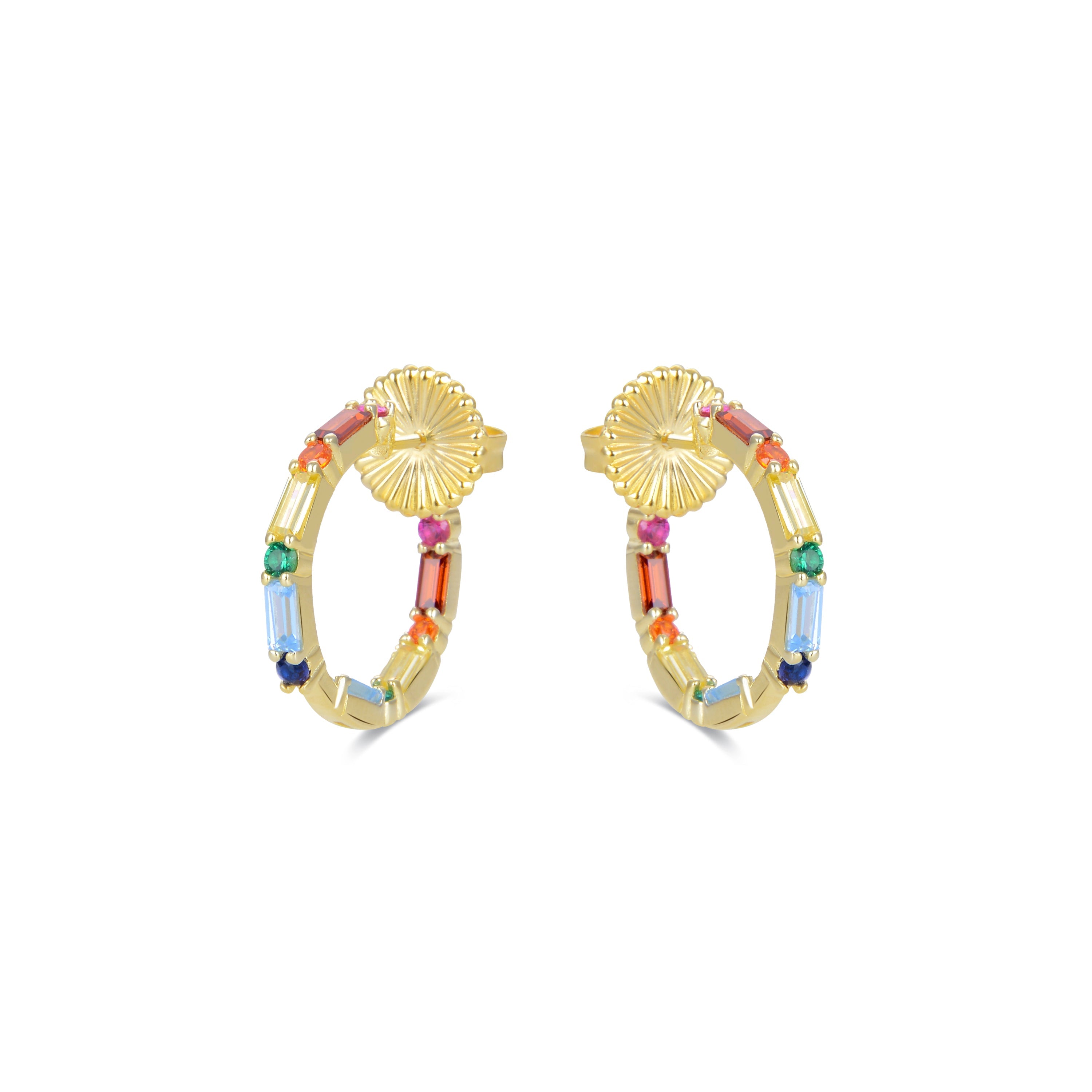 Pendientes de Plata de Ley 925 con Circonita Multicolor acabados en oro amarillo 18K - Hinnar