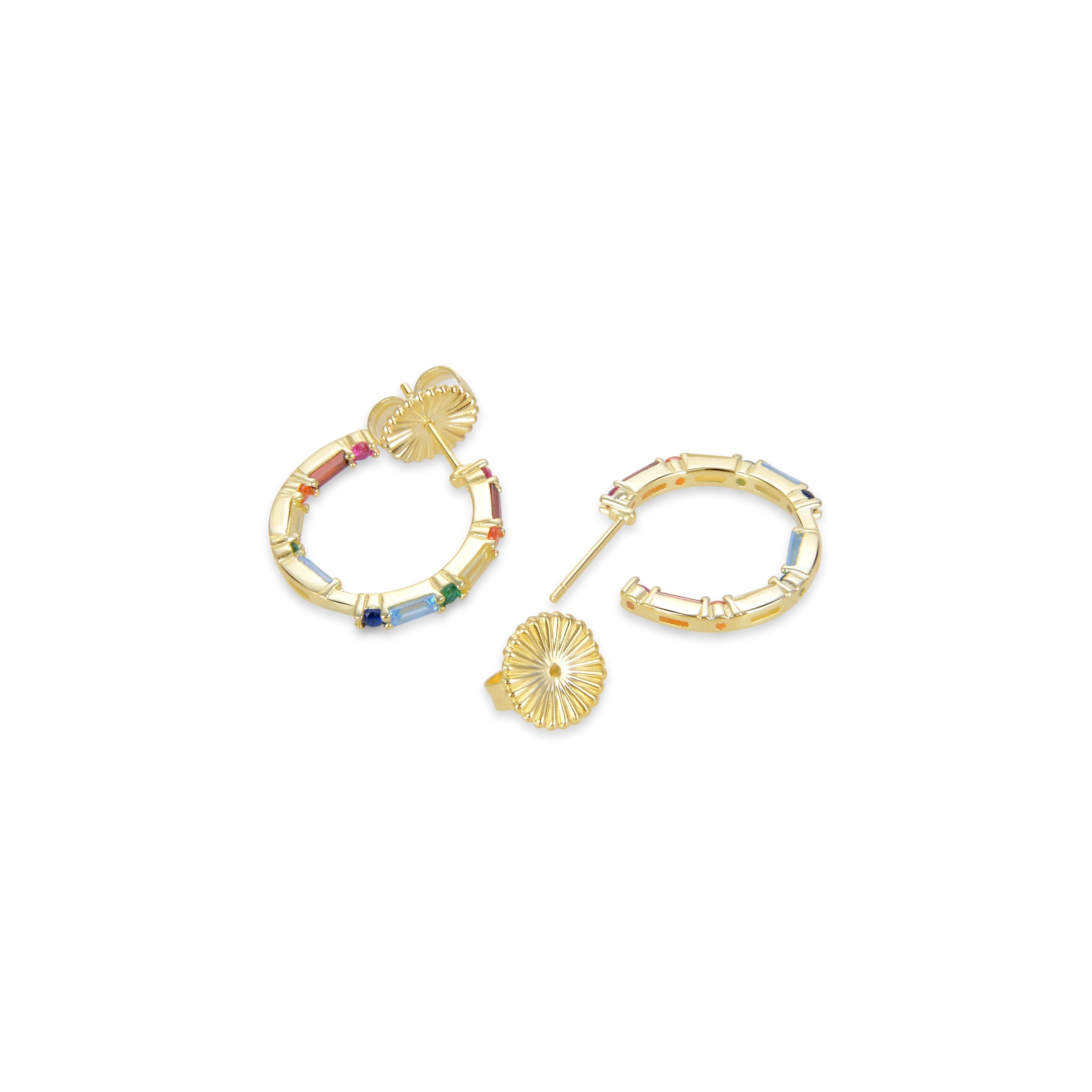 Pendientes de Plata de Ley 925 con Circonita Multicolor acabados en oro amarillo 18K - Hinnar