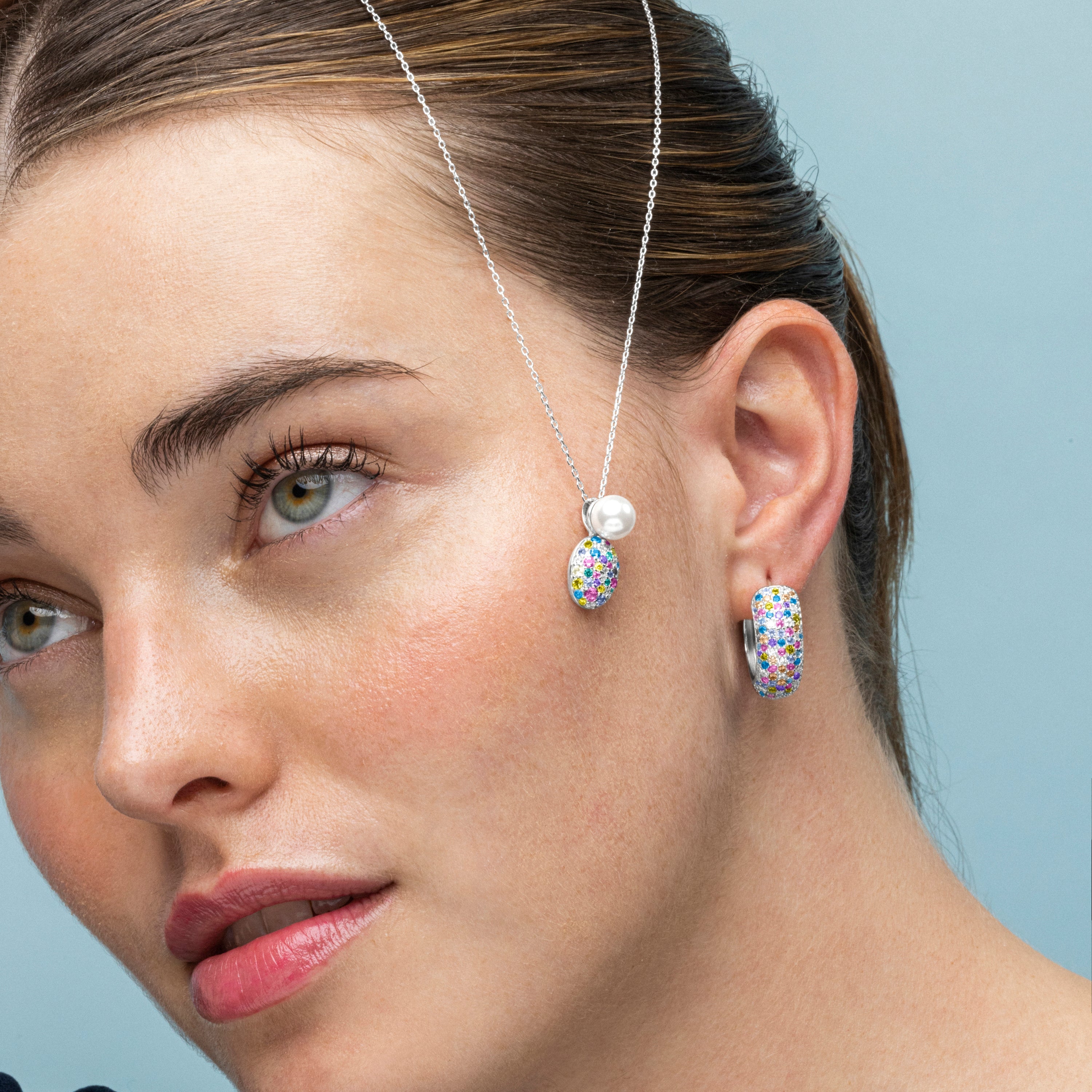 Orecchini in Argento Sterling 925 e Zirconia Multicolore con finitura in rodio - Isle