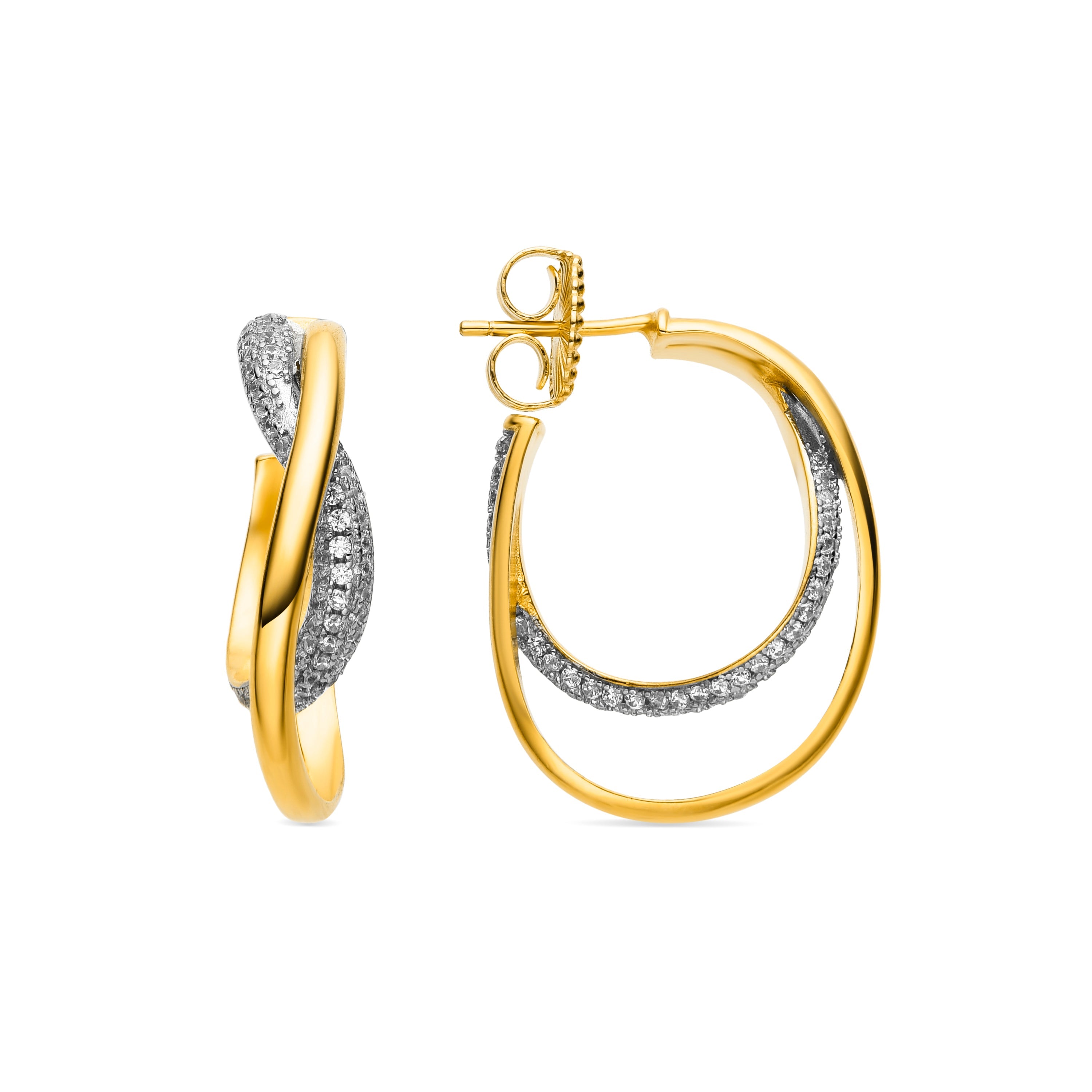 Boucles d'oreilles en argent sterling 925 avec zircon brillant, finies en or jaune 18K - Udri