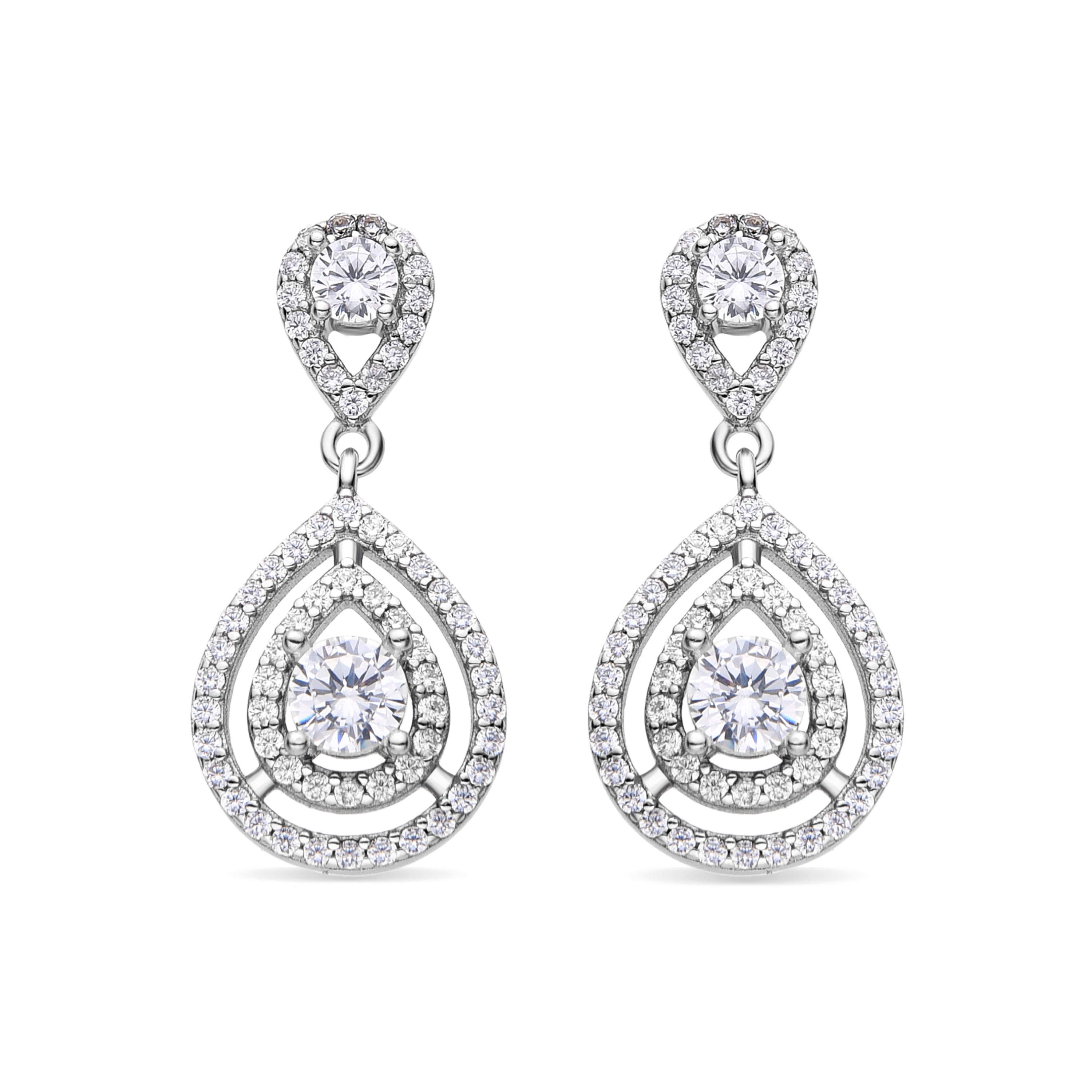 925 Sterling Silver Earrings with Brilliant Zirconia finished in Rhodium - Yssyl