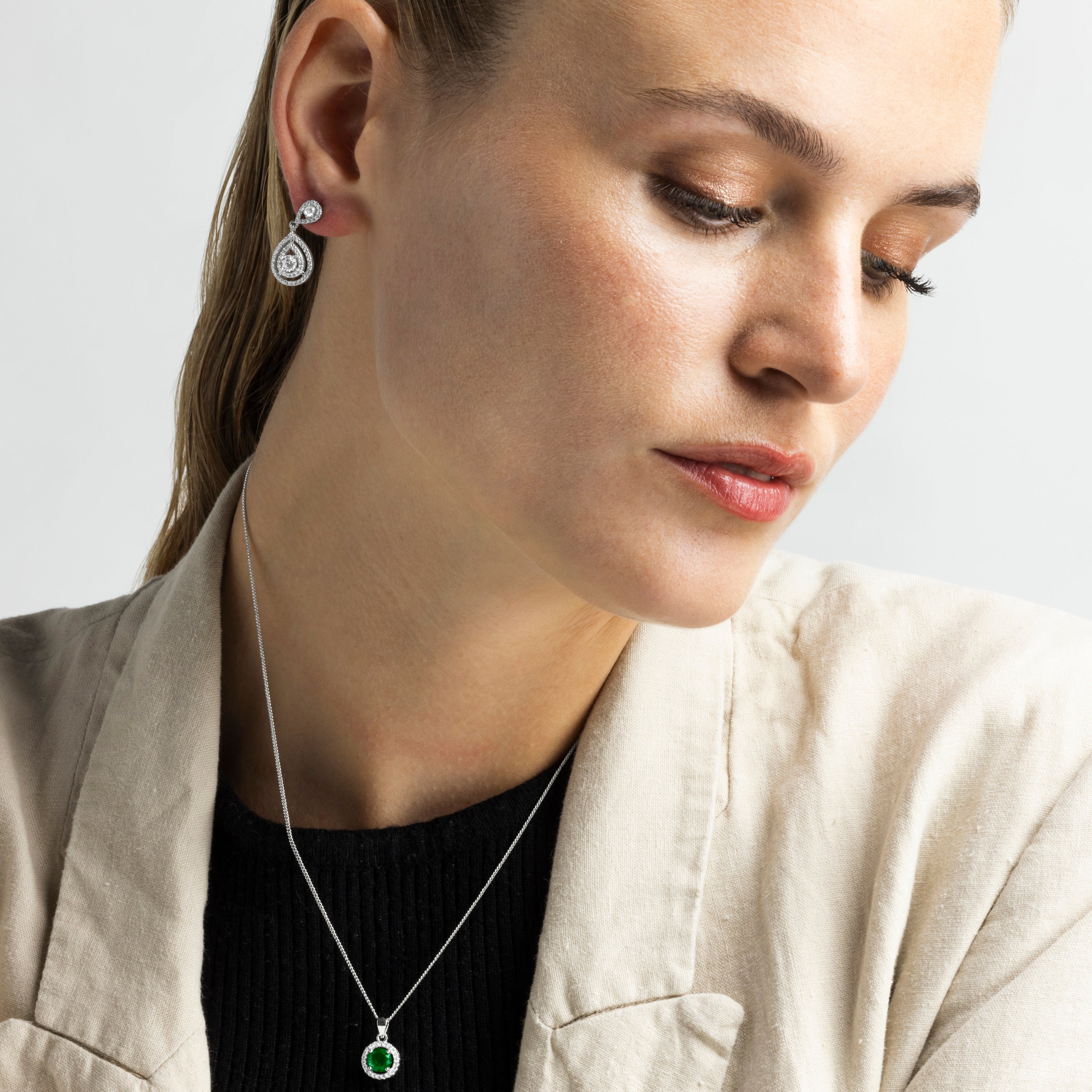 925 Sterling Silver Earrings with Brilliant Zirconia finished in Rhodium - Yssyl